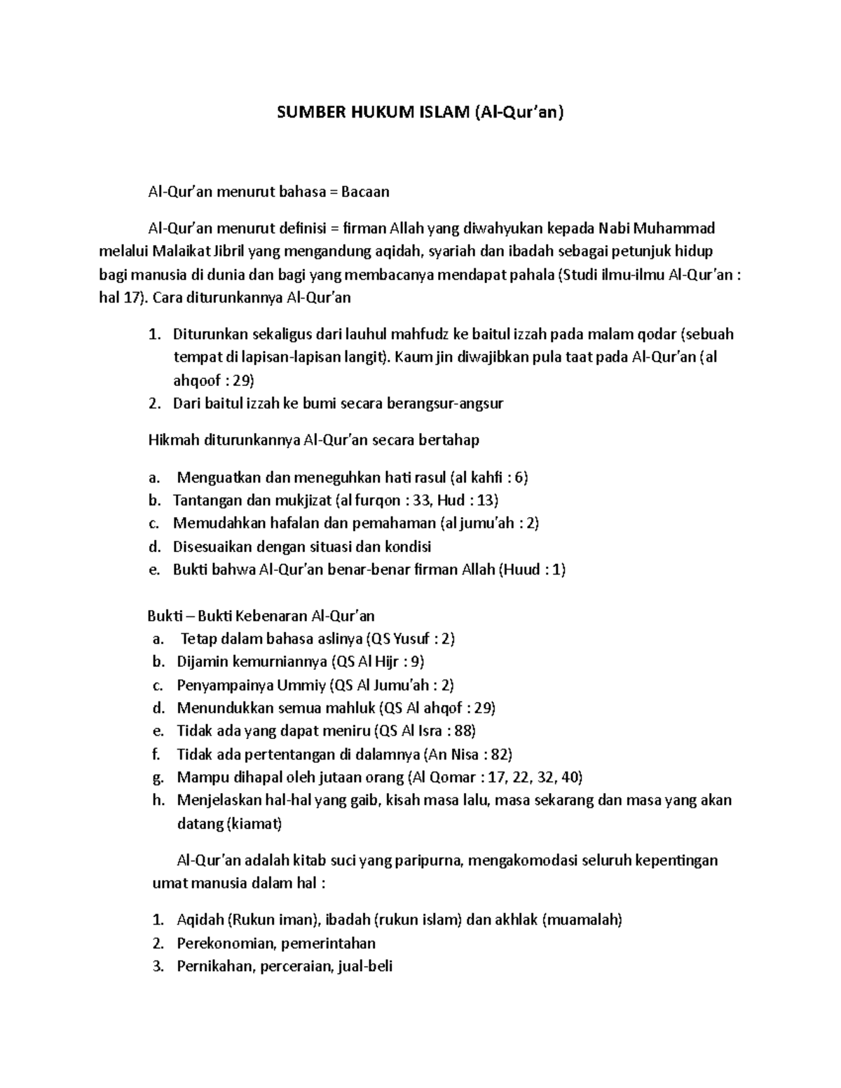 Sumber Hukum Islam rangkuman SUMBER HUKUM ISLAM (AlQur’an) AlQur