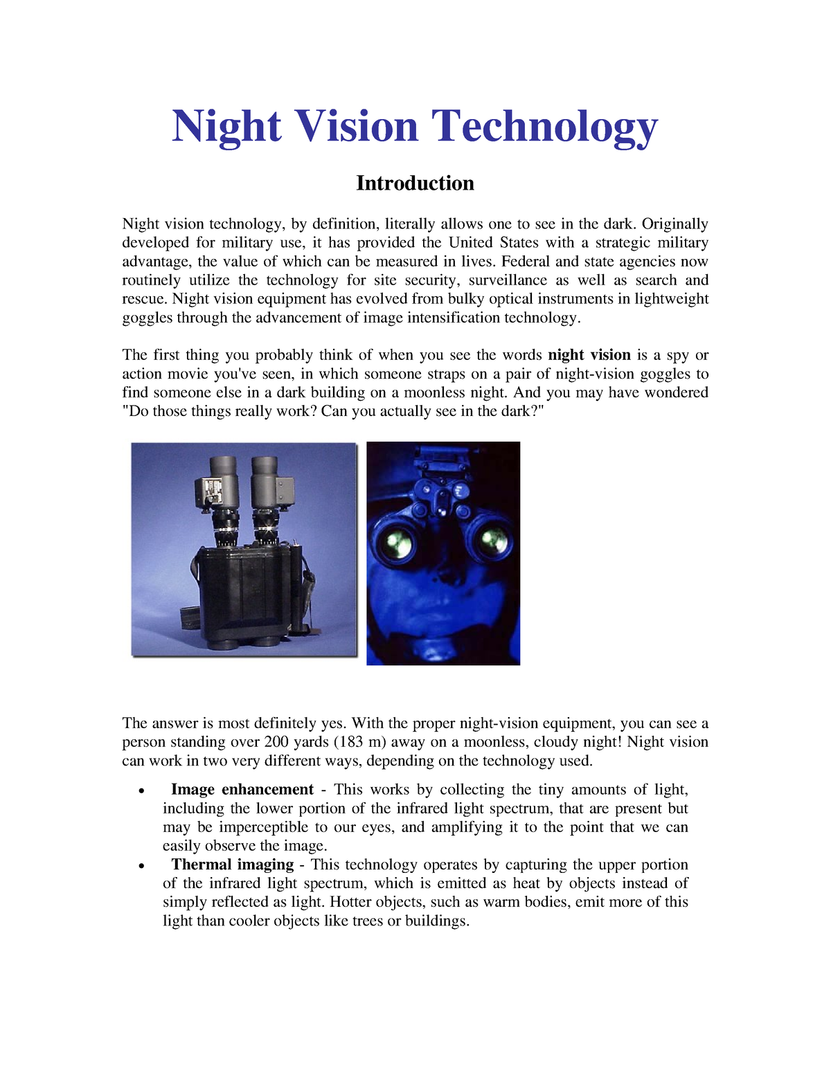 literature review on night vision technology