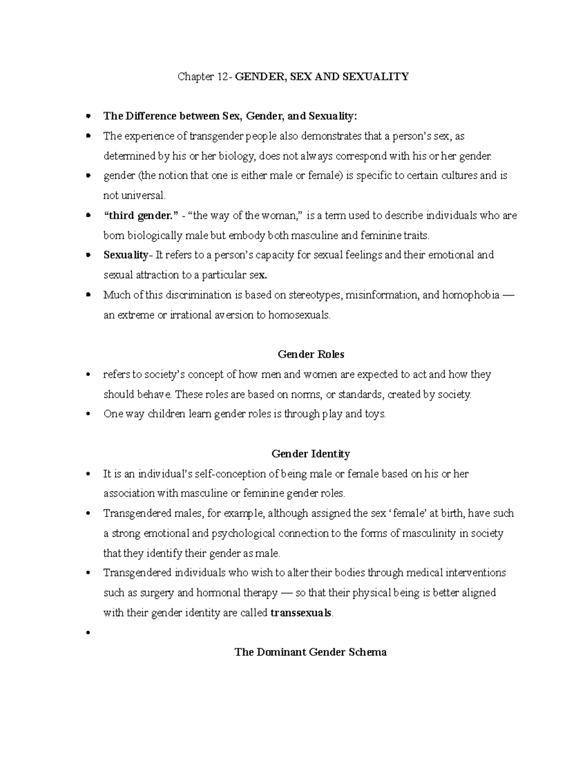 Ch 12 gender and sex - Summary Sociology: an Introduction to Sociology ...