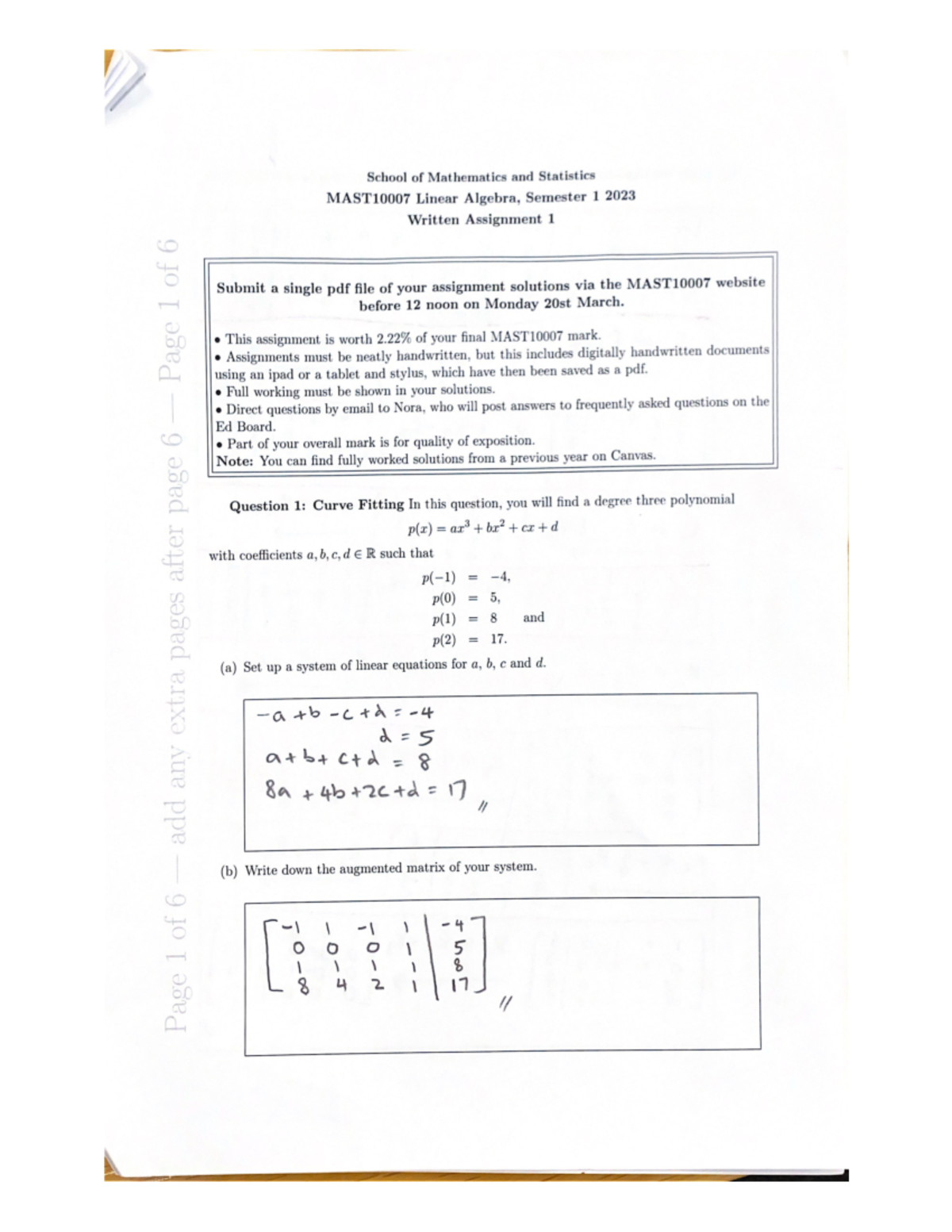 Linear Algebra Assignment 1 - FM12 - Studocu