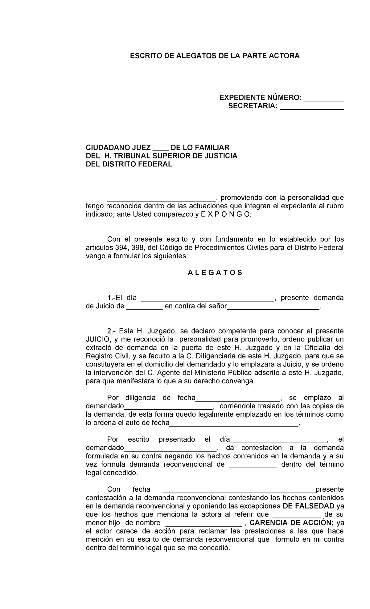 Escrito DE Alegatos DE LA Parte Actora - ESCRITO DE ALEGATOS DE LA ...