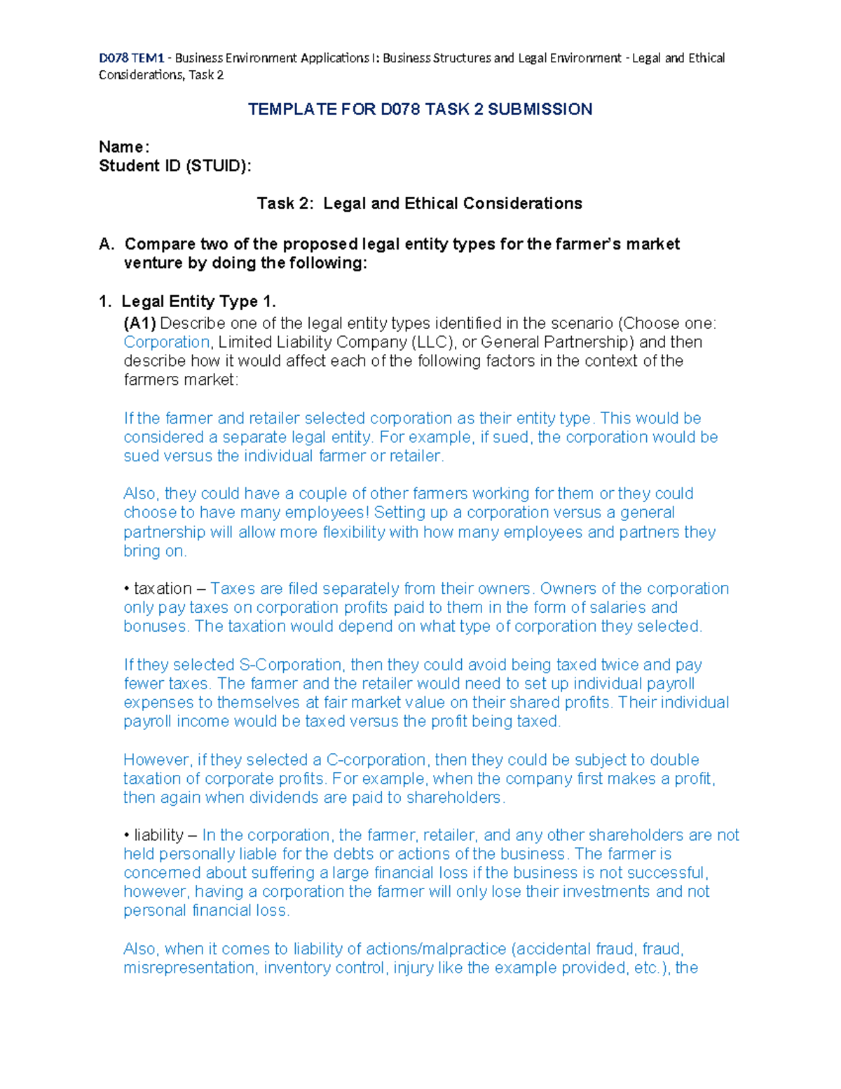 D078 - Task 2 - Assignment passed submission task 2 - D078 TEM1 ...