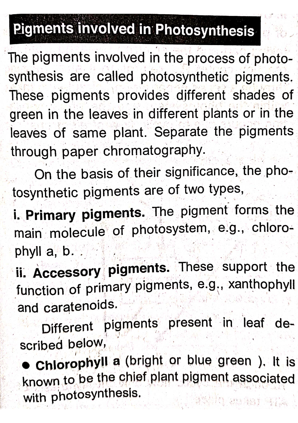 Pigments Involved In Photosynthesis. Botany. Biology. Short Note ...