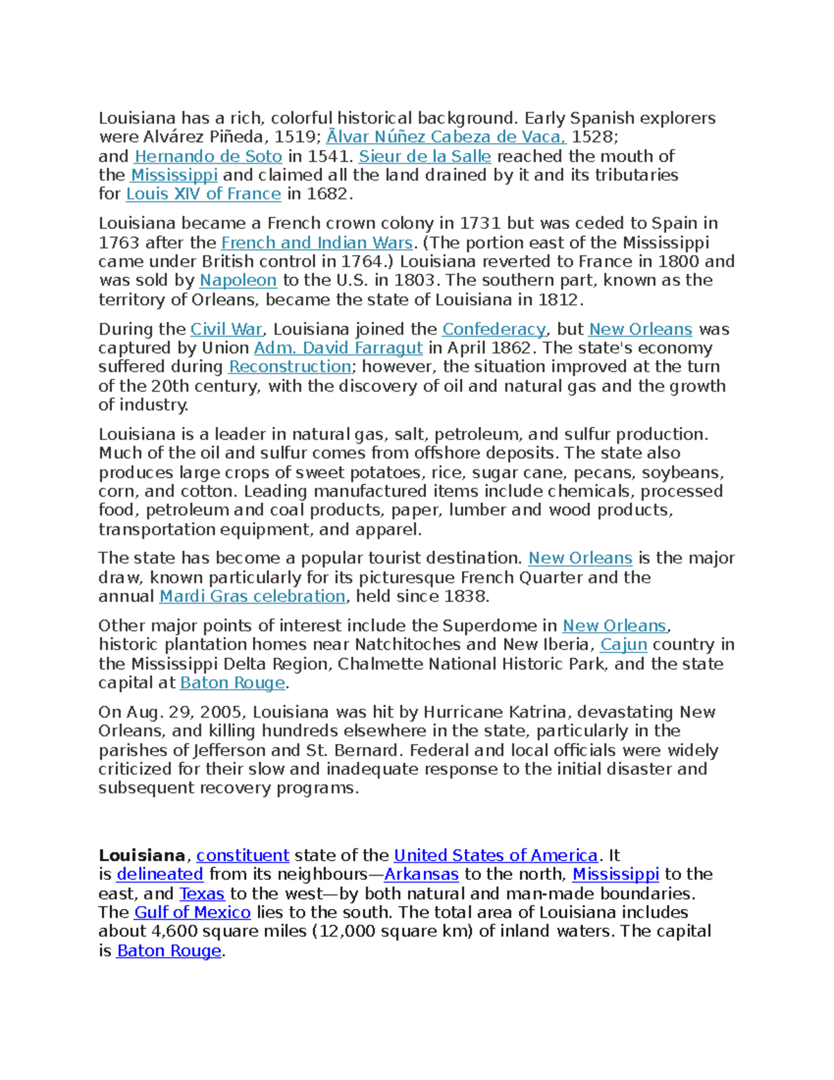 Louisiana has a rich Essay Material for exam on the deep history of