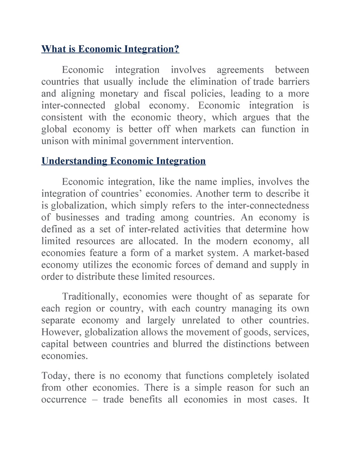 economic integration essay