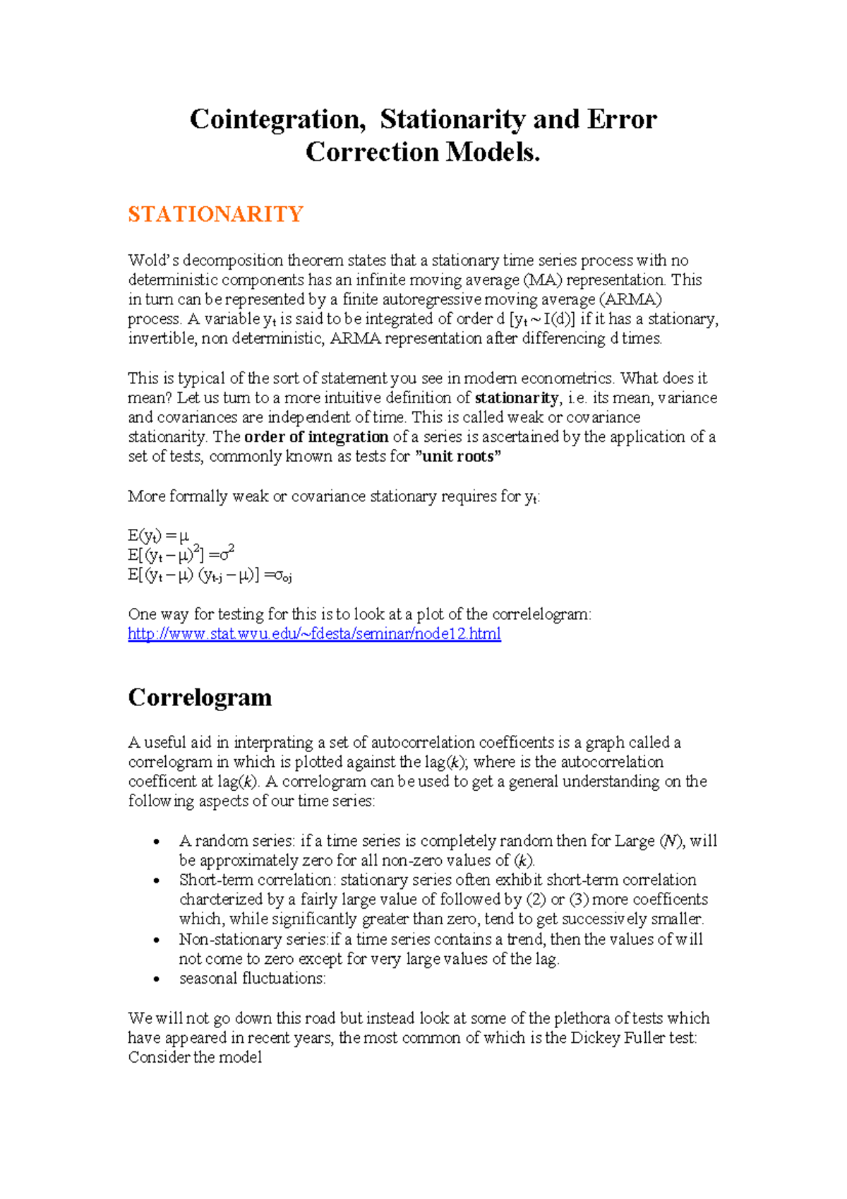 2009-2010 Lecture 10 - Cointegration, stationary and error correction ...