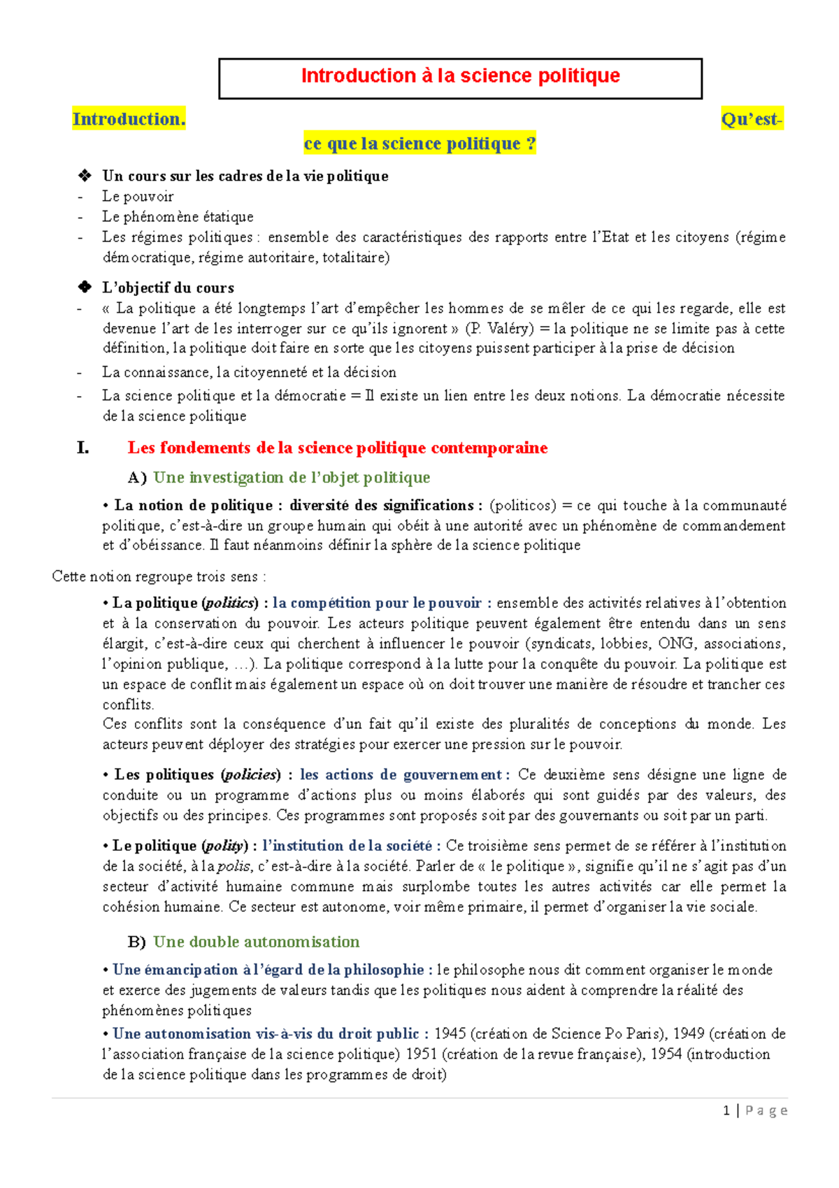 Introduction à la science politique - Introduction. Qu’est- ce que la ...