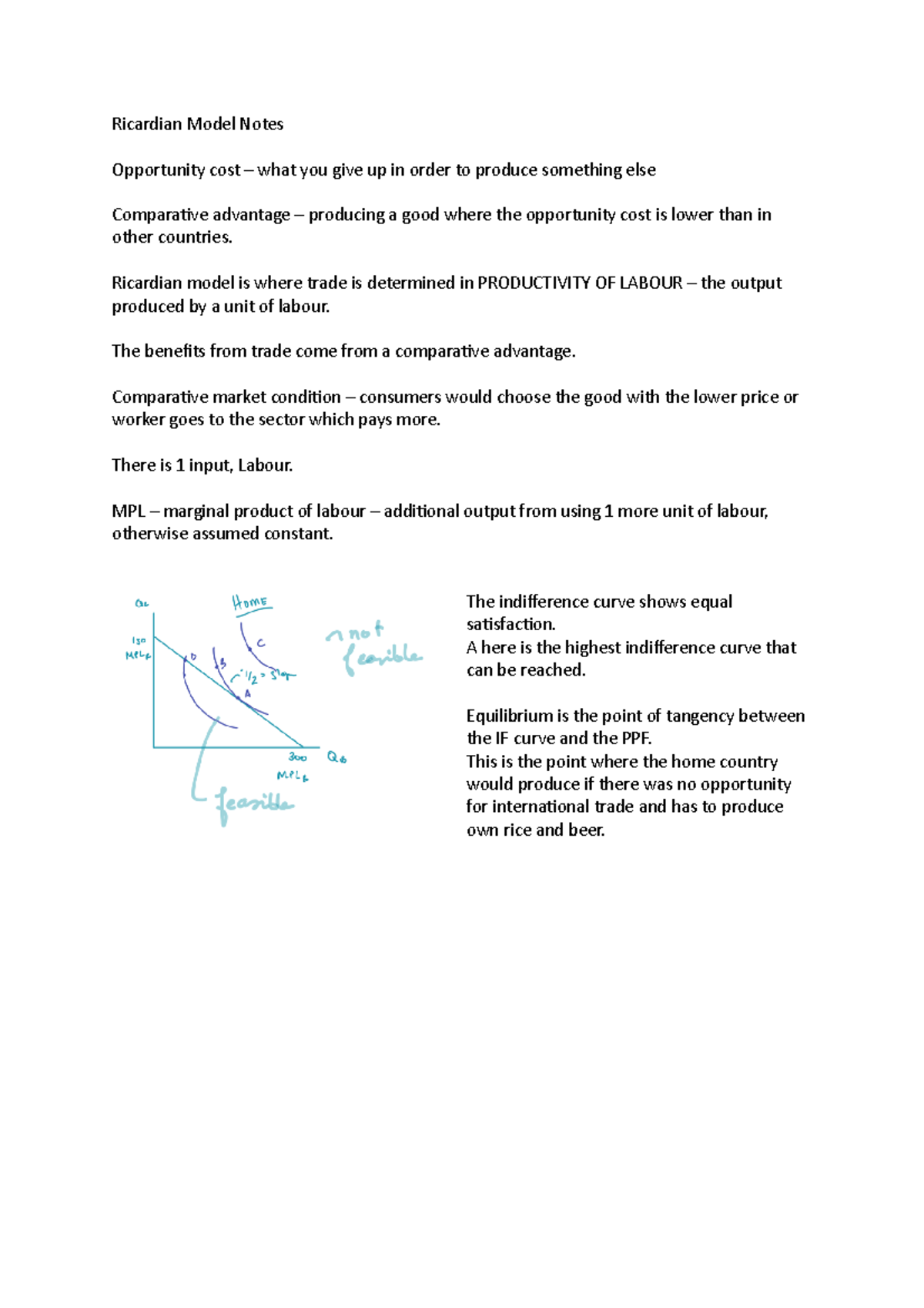 Ricardian Model Notes Ricardian Model Notes Opportunity cost what
