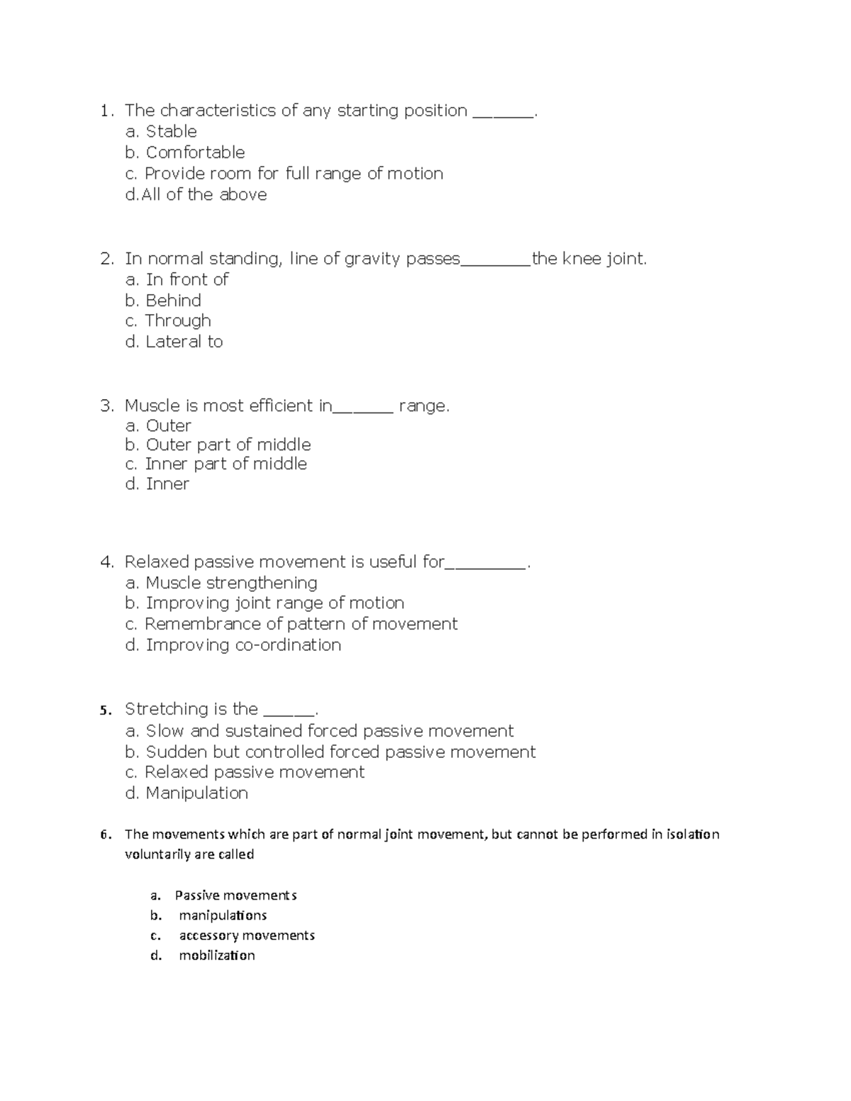 Mid-term mcqs - mcqs of kinesiology 1st semester of DPT - 1. The ...