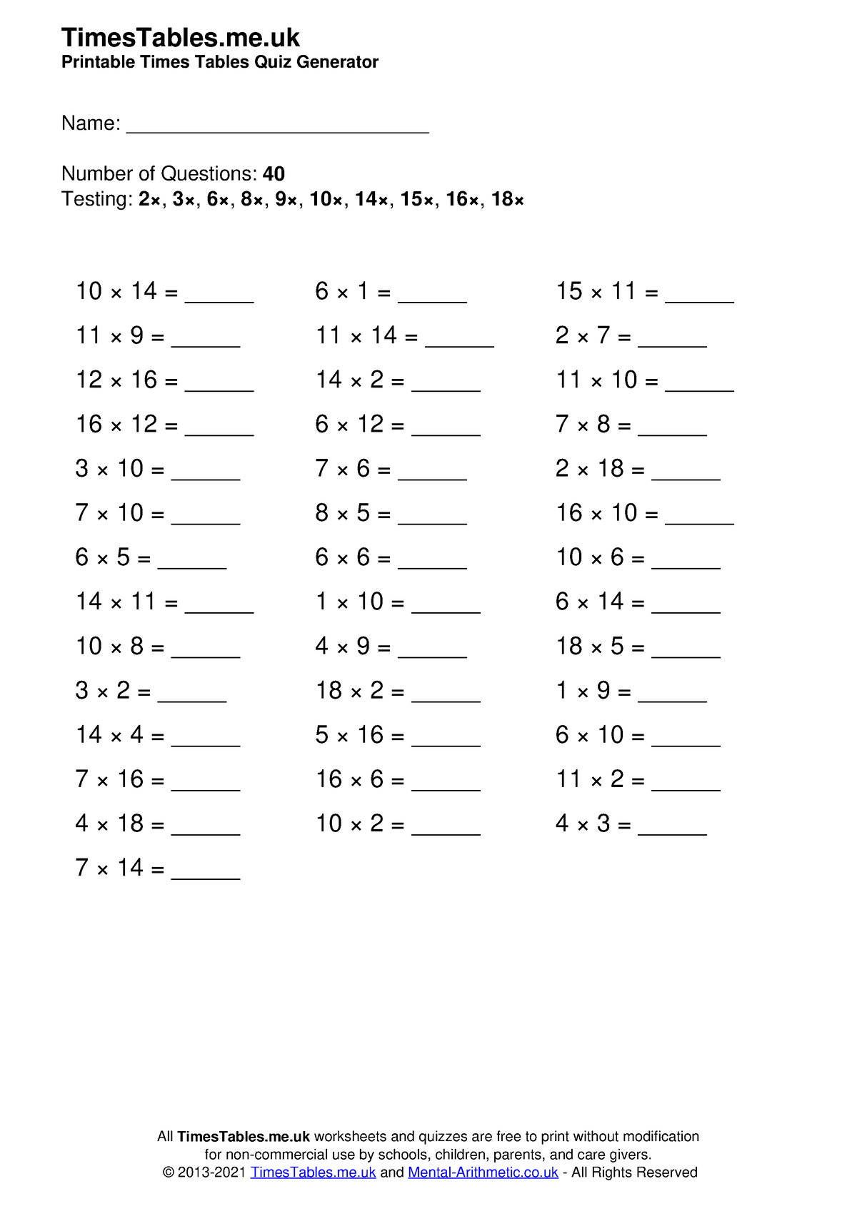 Ii10 - dsdfd - TimesTables.me Printable Times Tables Quiz Generator ...