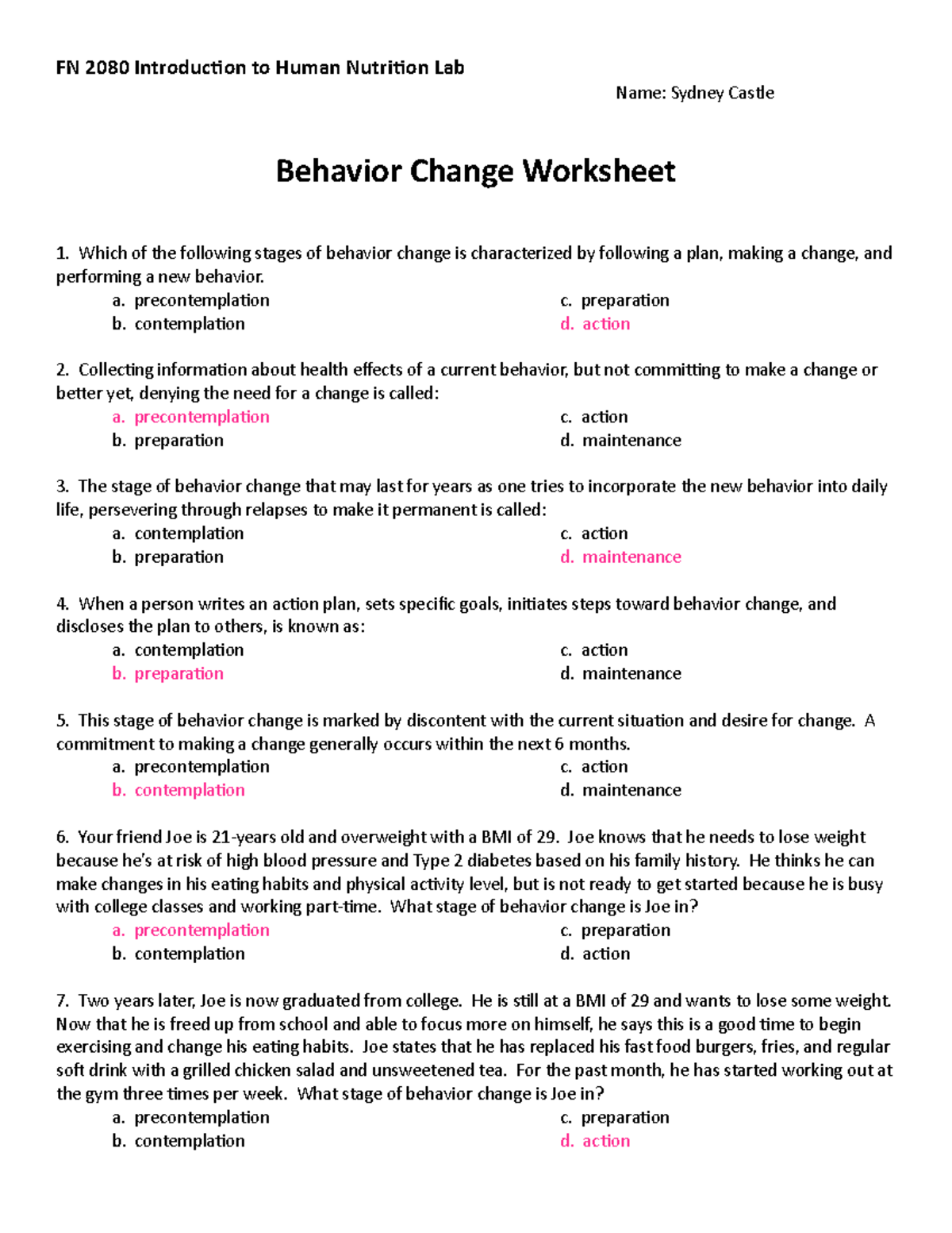 Stages Of Change Worksheet E Street Light