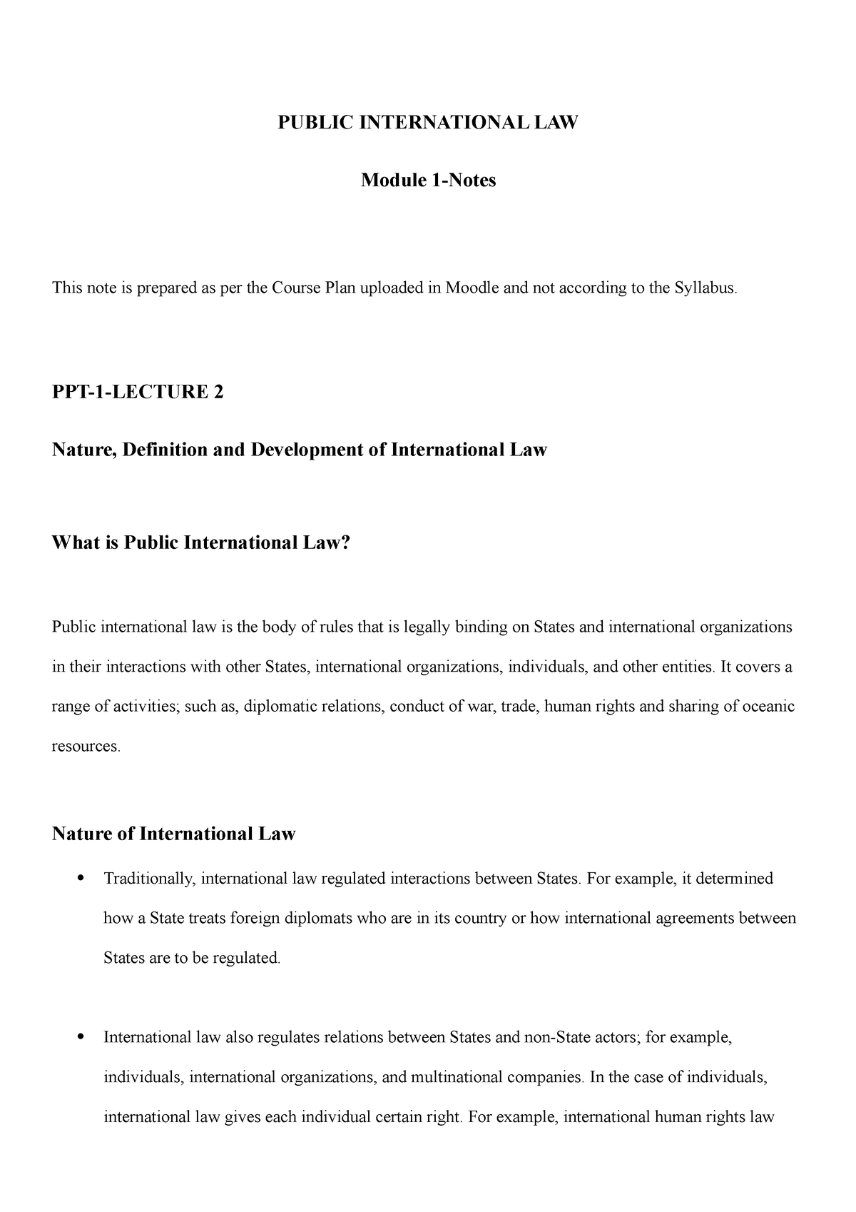 Module 1 Notes (1) - Law - PUBLIC INTERNATIONAL LAW Module 1-Notes This ...