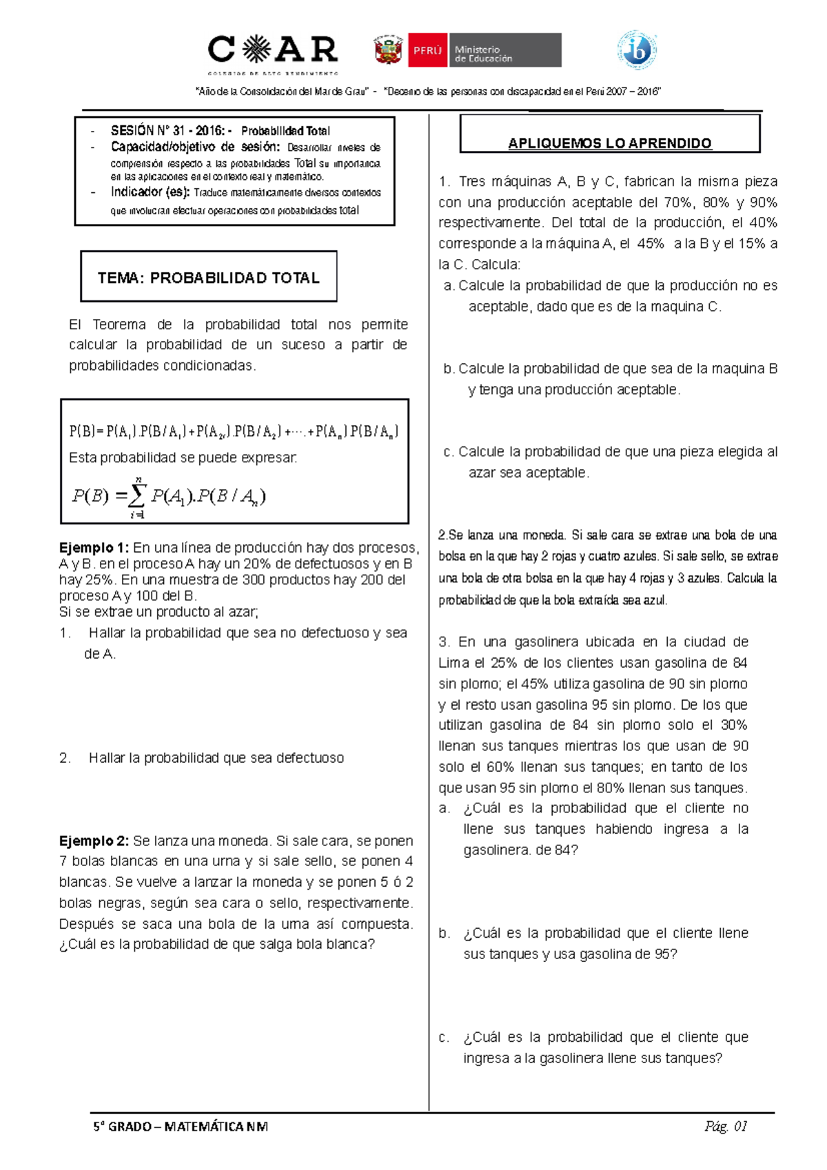 Probabilidad Total Y Teorema DE Bayes - TEMA: PROBABILIDAD TOTAL El ...