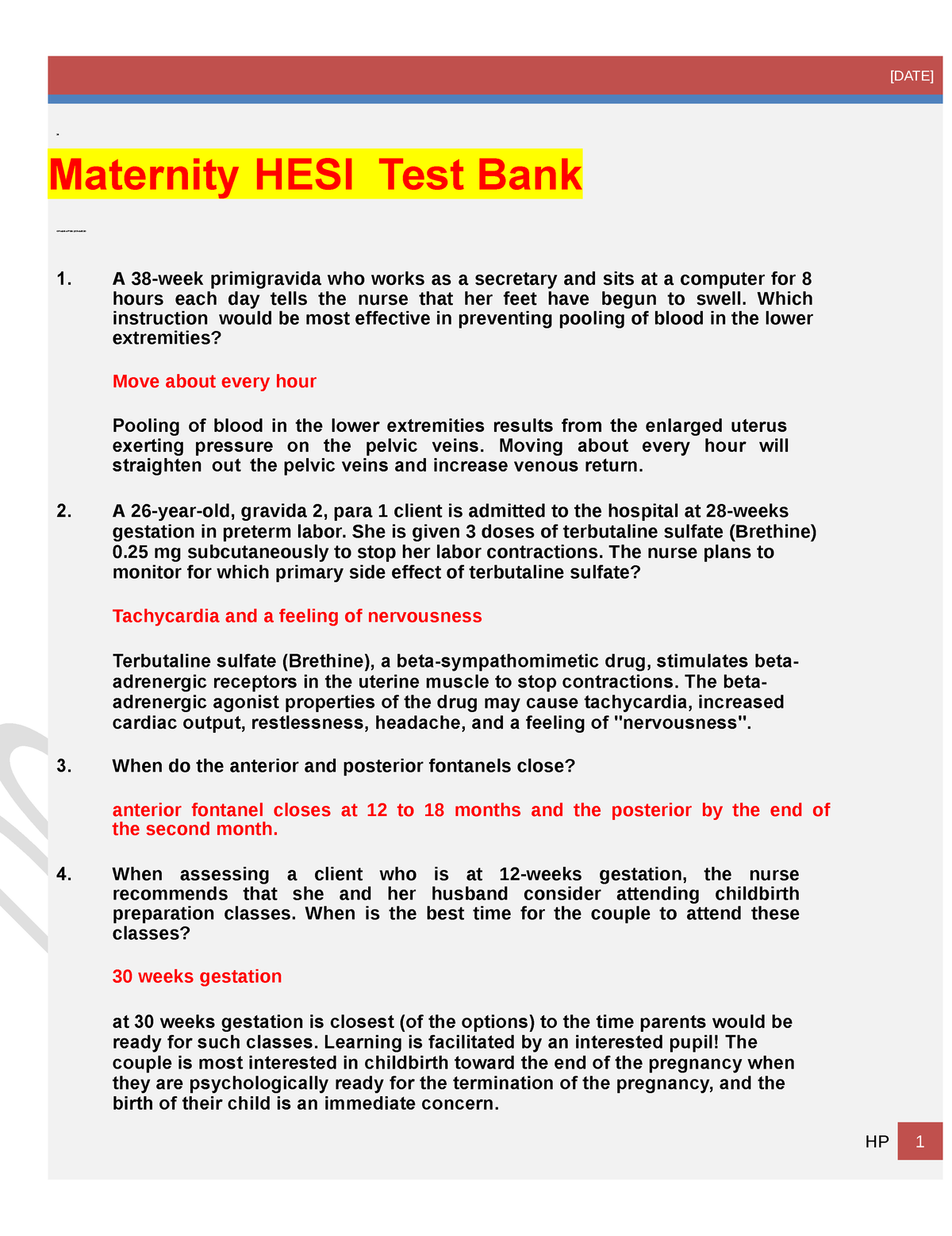 Hesi Study Guide Hesi Maternity Peds Edited - [DATE] ] Maternity HESI ...