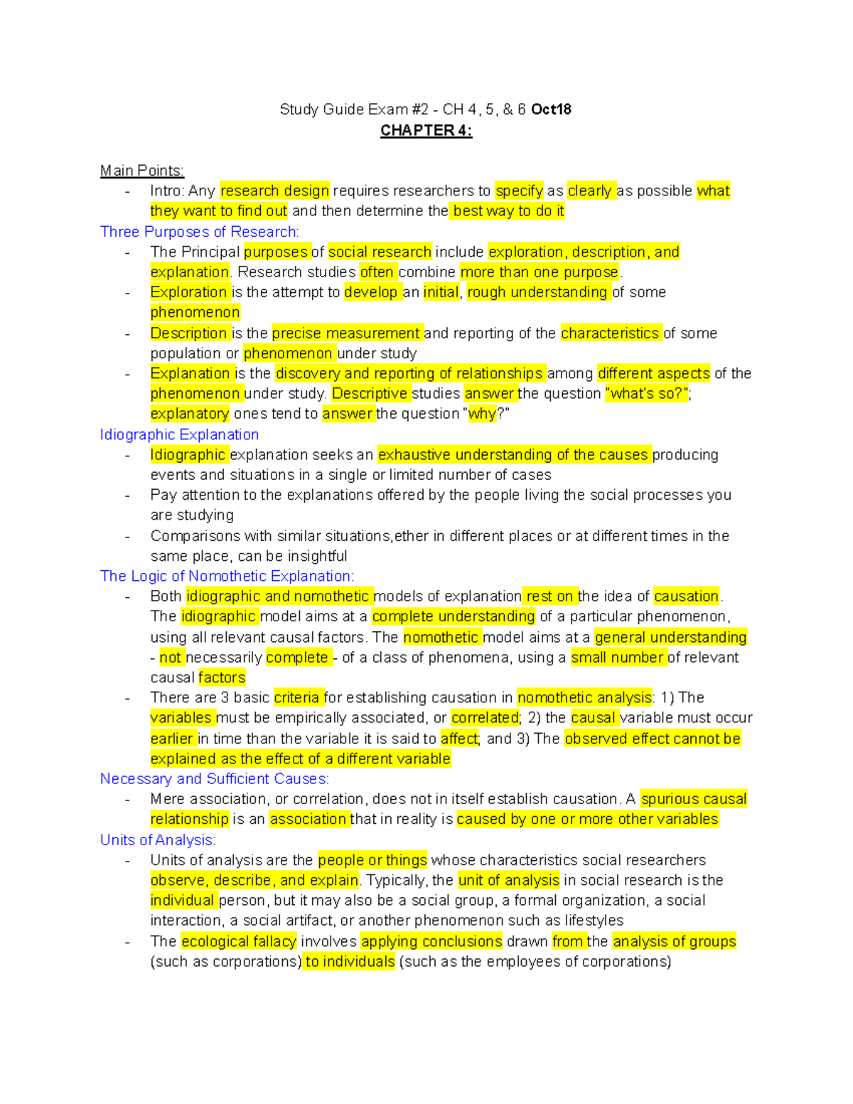 Soc 301 Exam 2 - Study Guide - Study Guide Exam #2 - CH 4, 5, & 6 Oct ...