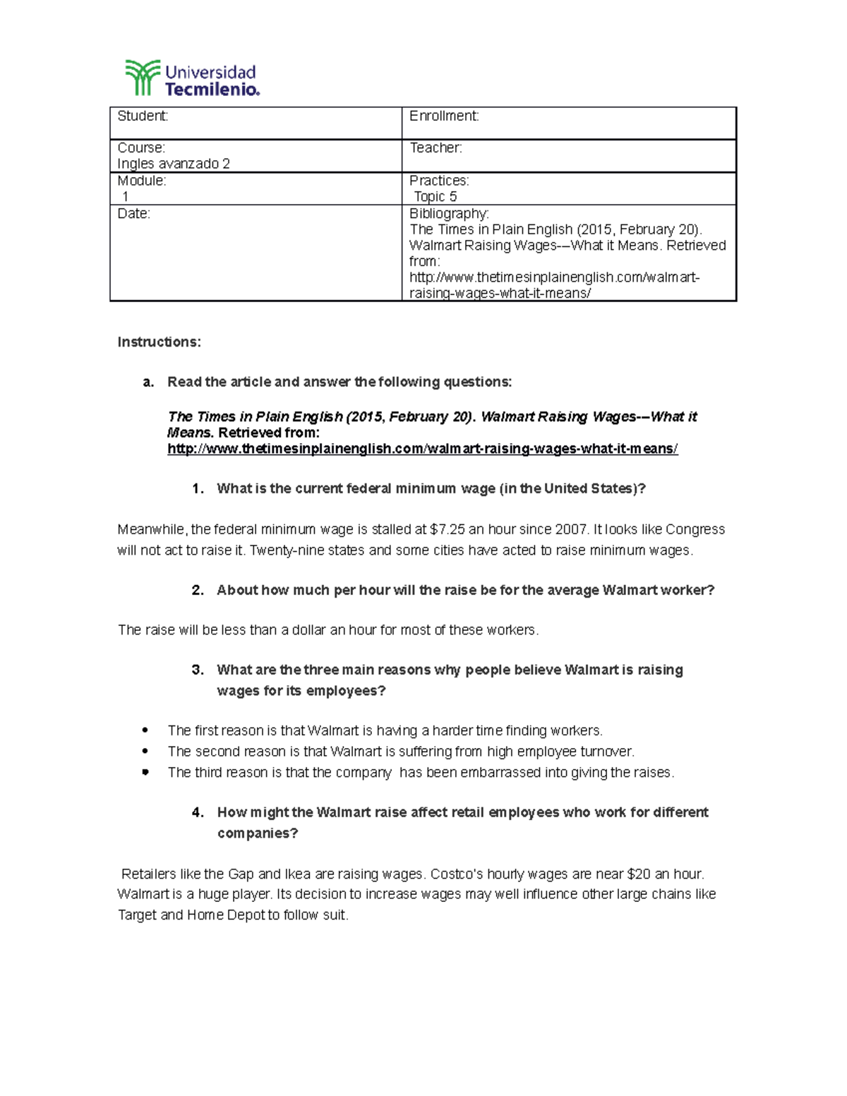 Homework 5 Ingles Avanzado 2 Student Enrollment Course Ingles Homework 5 Ingles Avanzado 2 Student Enrollment Course Ingles