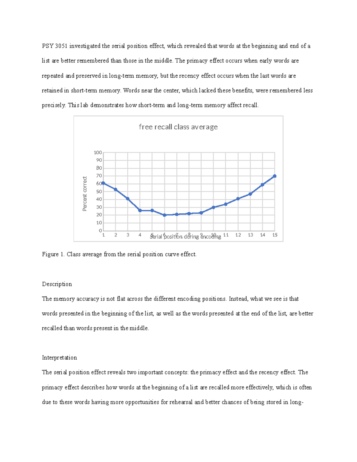 Lab 2 - Lab 2 - PSY 3051 investigated the serial position effect, which ...