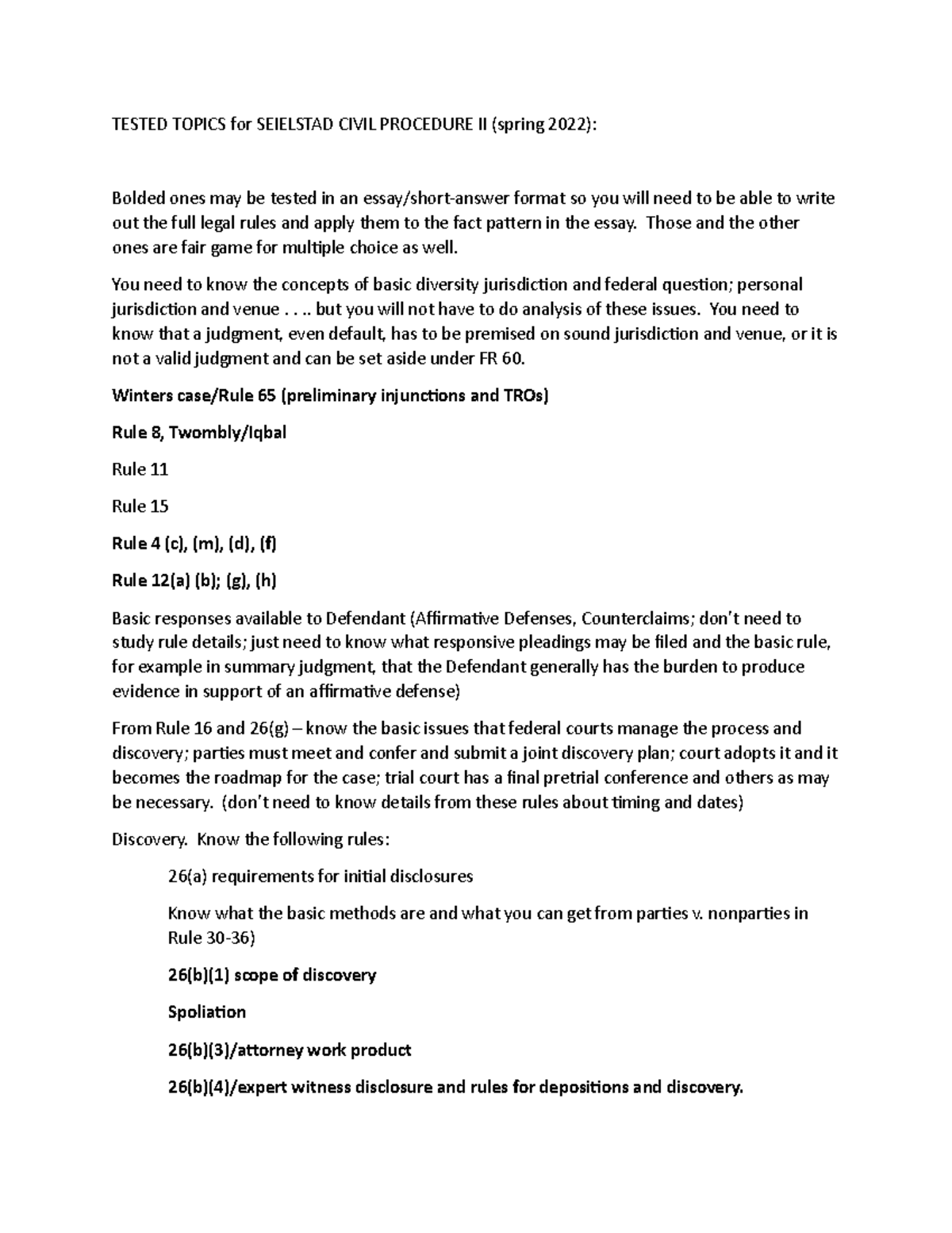 Civil+Procedure+Tested+Topics,+Spring+2022 - TESTED TOPICS for ...