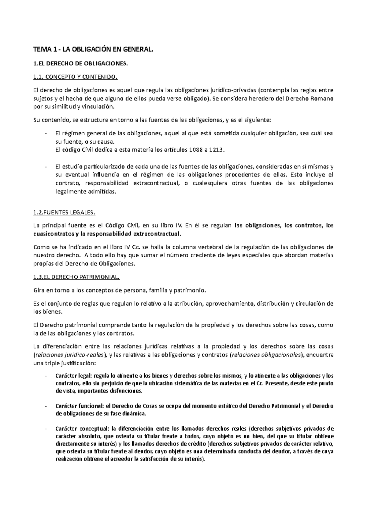 TEMA 1 - apuntes obligaciones - TEMA 1 - LA OBLIGACIÓN EN GENERAL. 1 ...