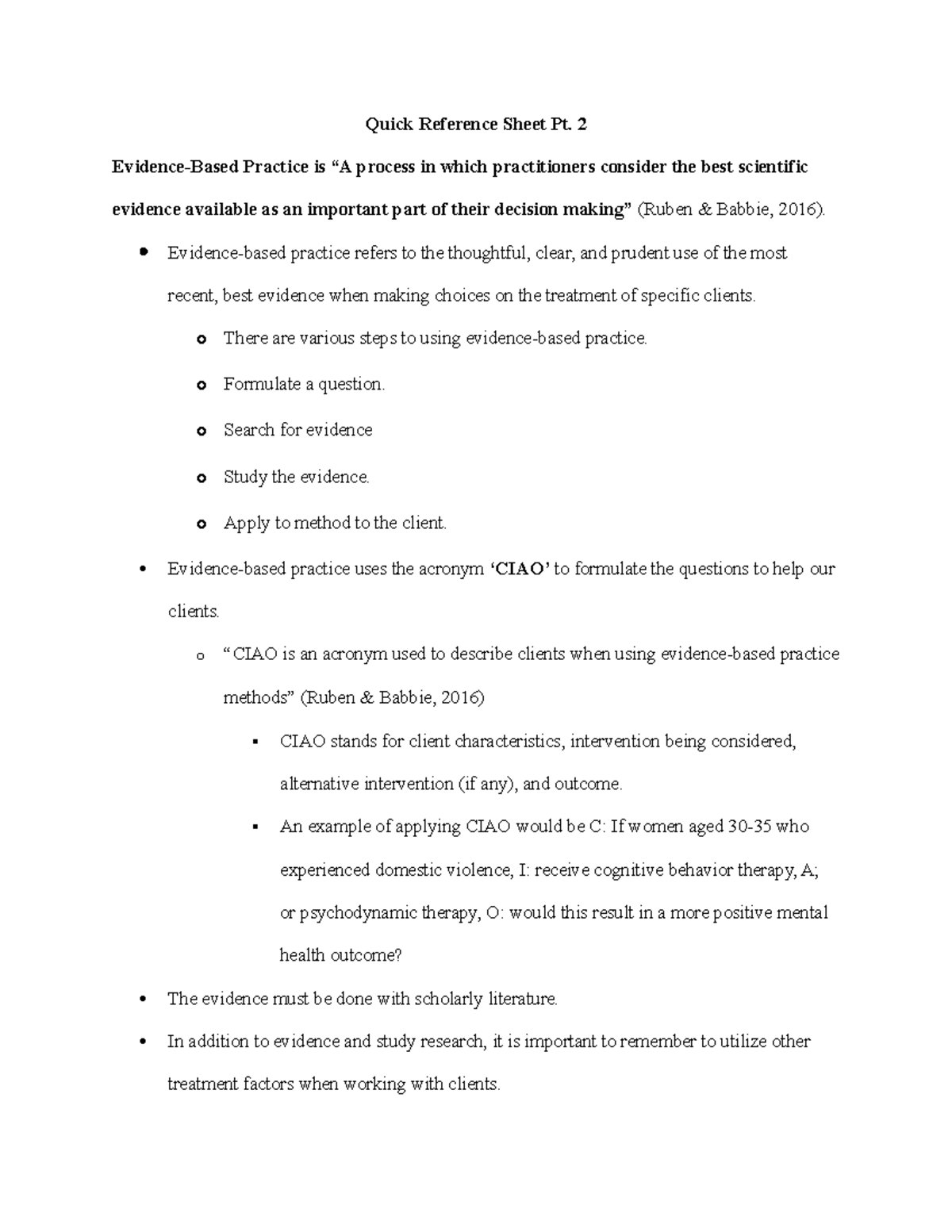 Quick Reference Sheet Pt 2 - 2 Evidence-Based Practice is “A process in ...