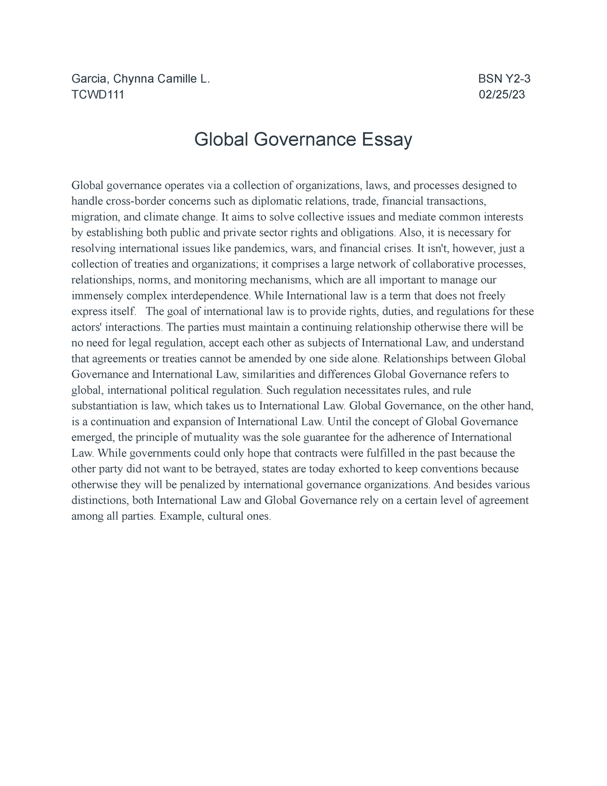 global governance essay