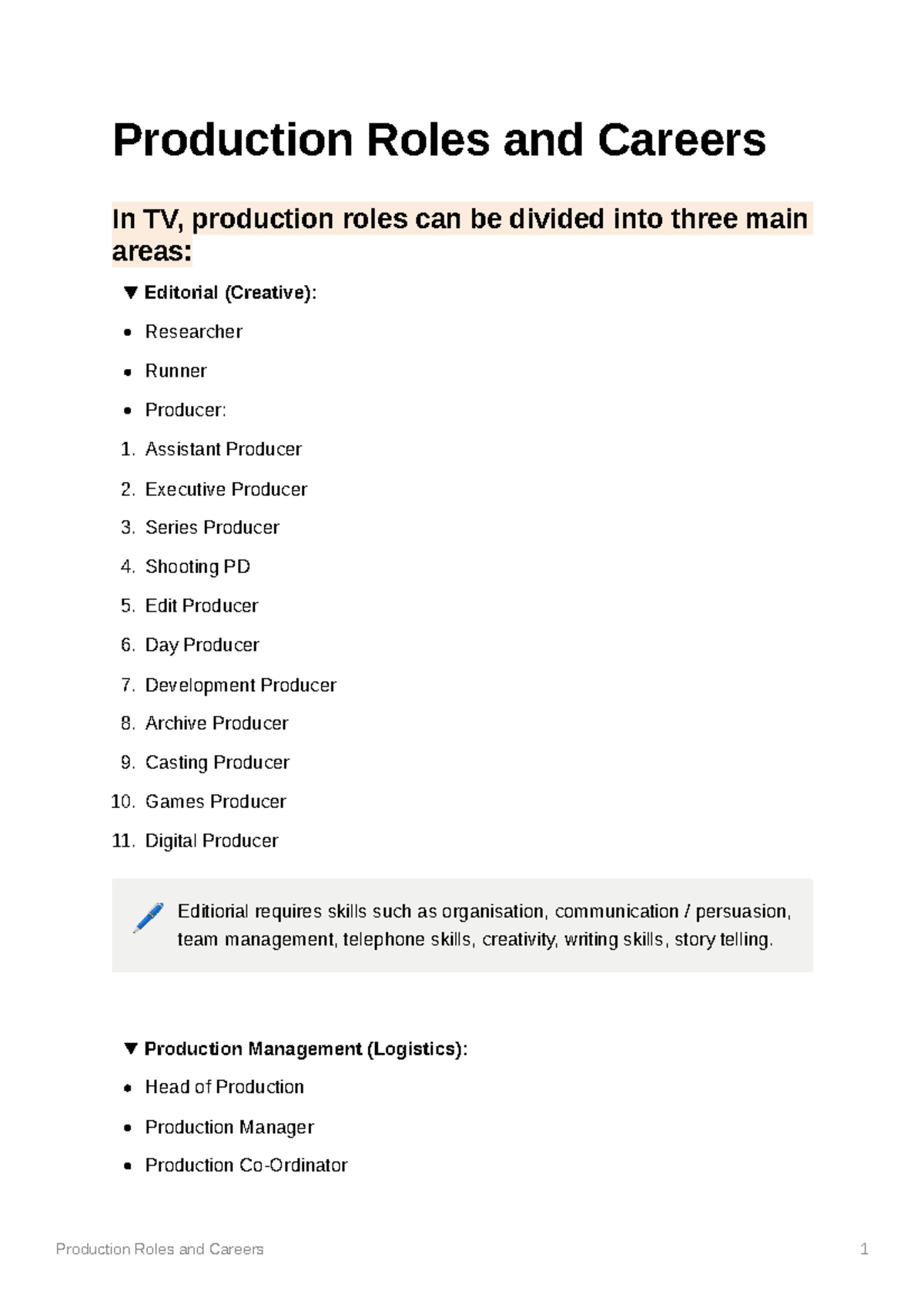 Production Roles and Careers Production Management (Logistics) Head
