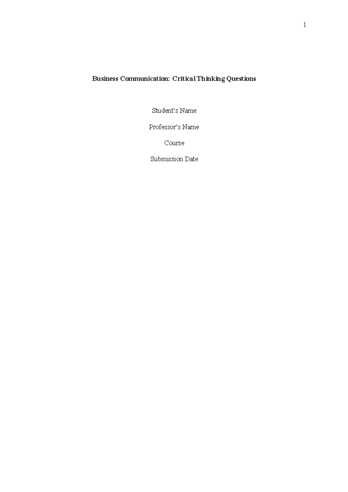 Critical Thinking Questions - Business Communication: Critical Thinking ...