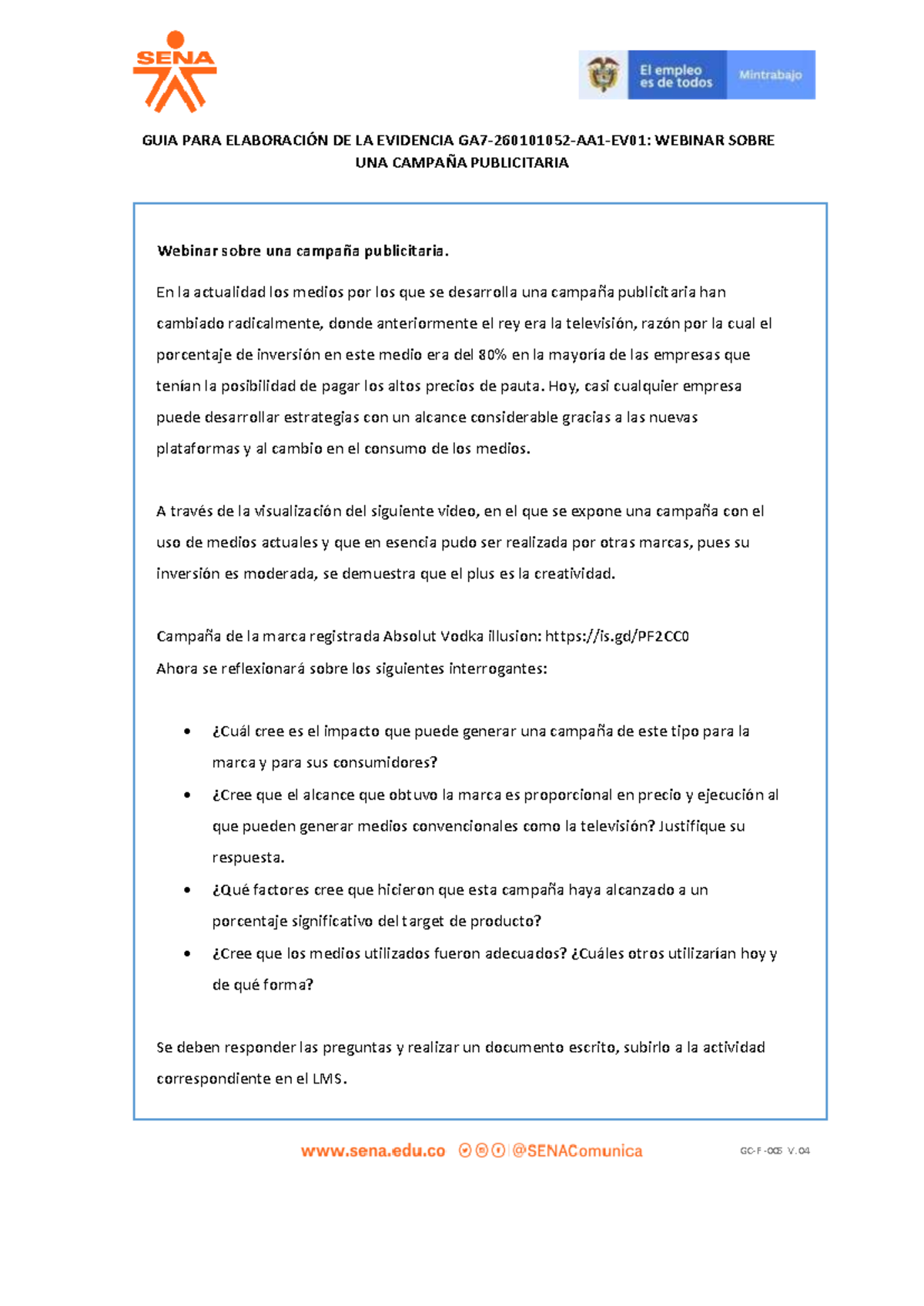 GA7-EV54 - Webinar sobre una campaña publicitaria - GC-F - 005 V. 04 ...