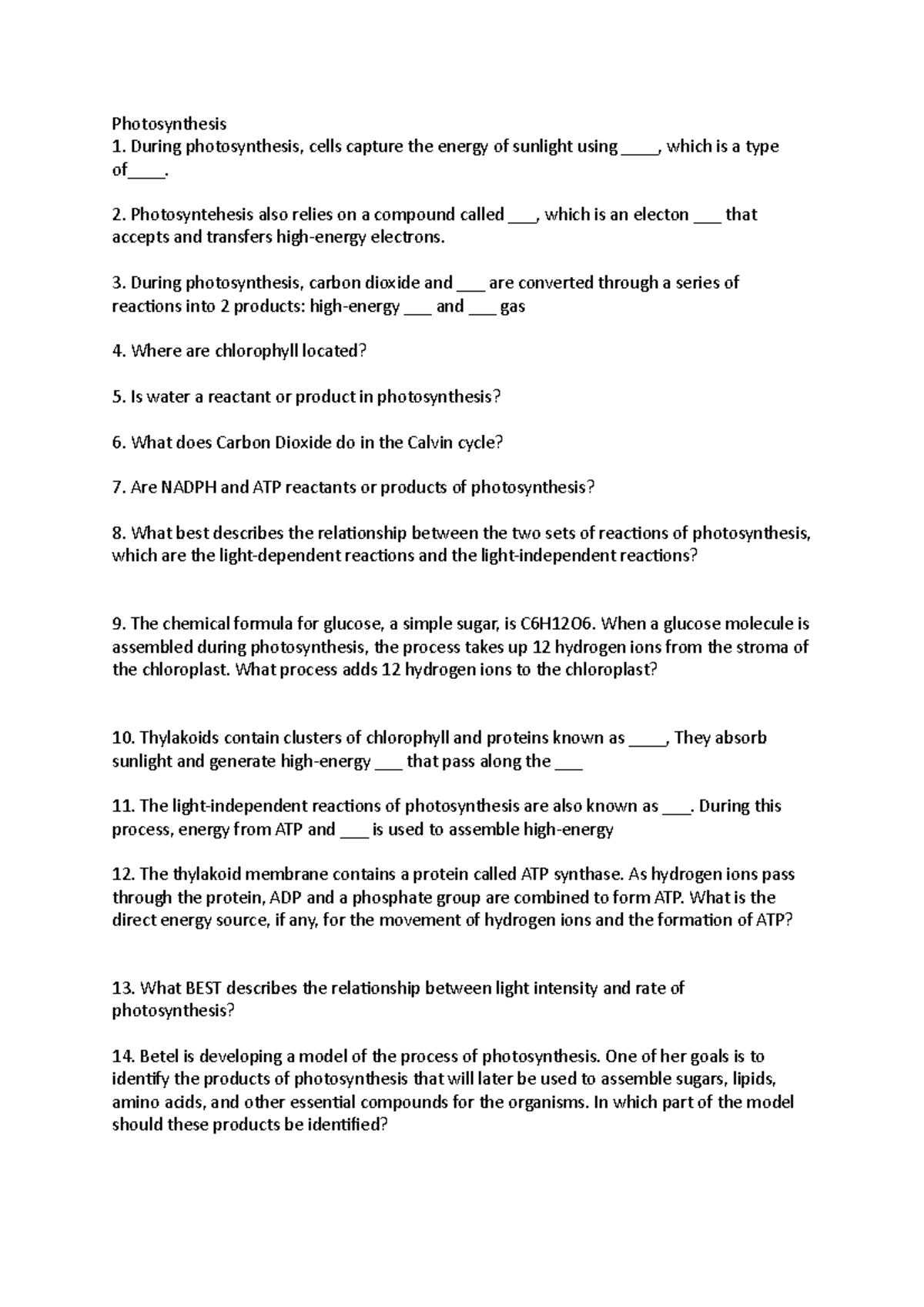 8.3 photosynthesis - Lecture notes 8 - Photosynthesis During ...