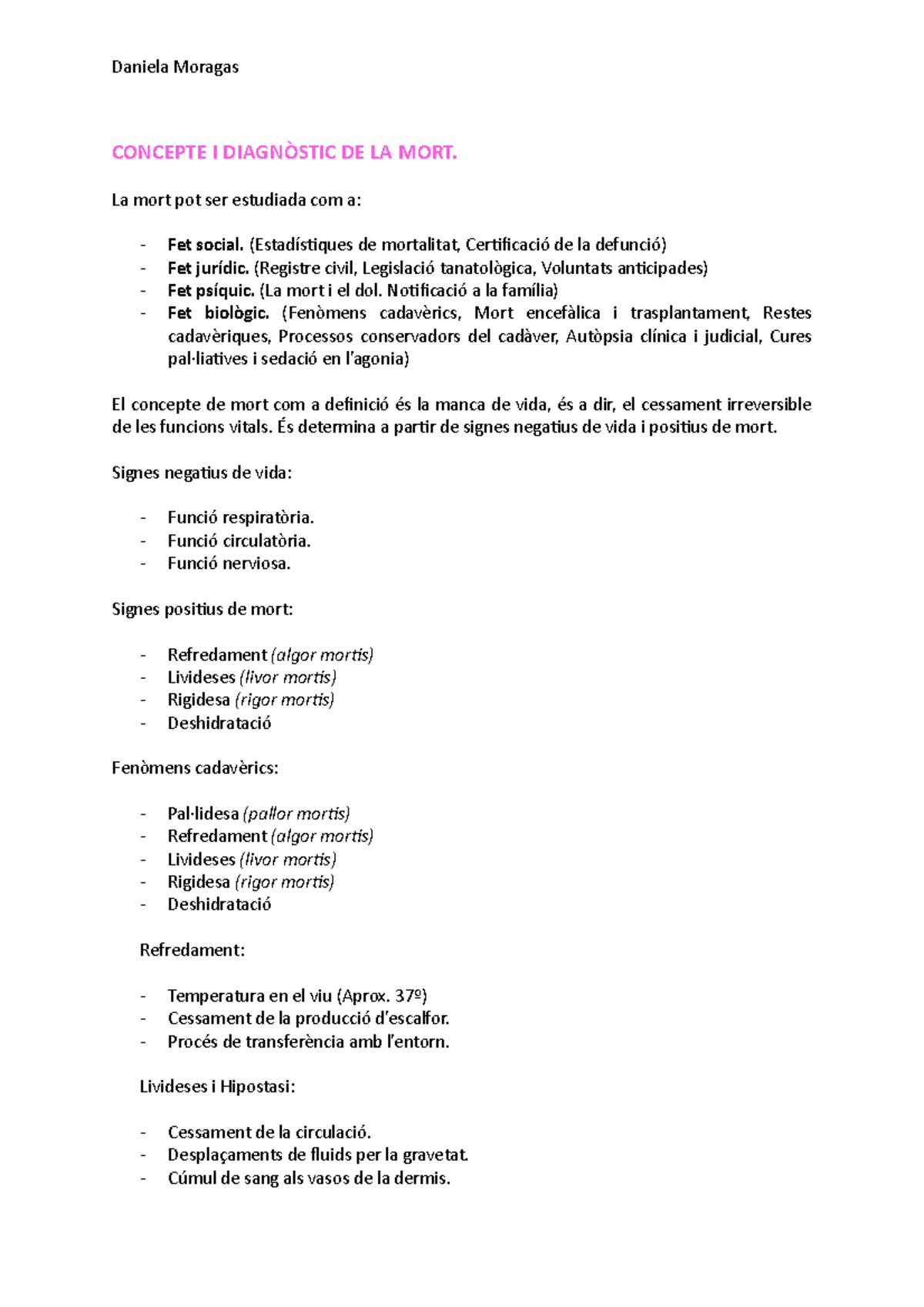 MORT - APUNTES - CONCEPTE I DIAGNÒSTIC DE LA MORT. La mort pot ser ...