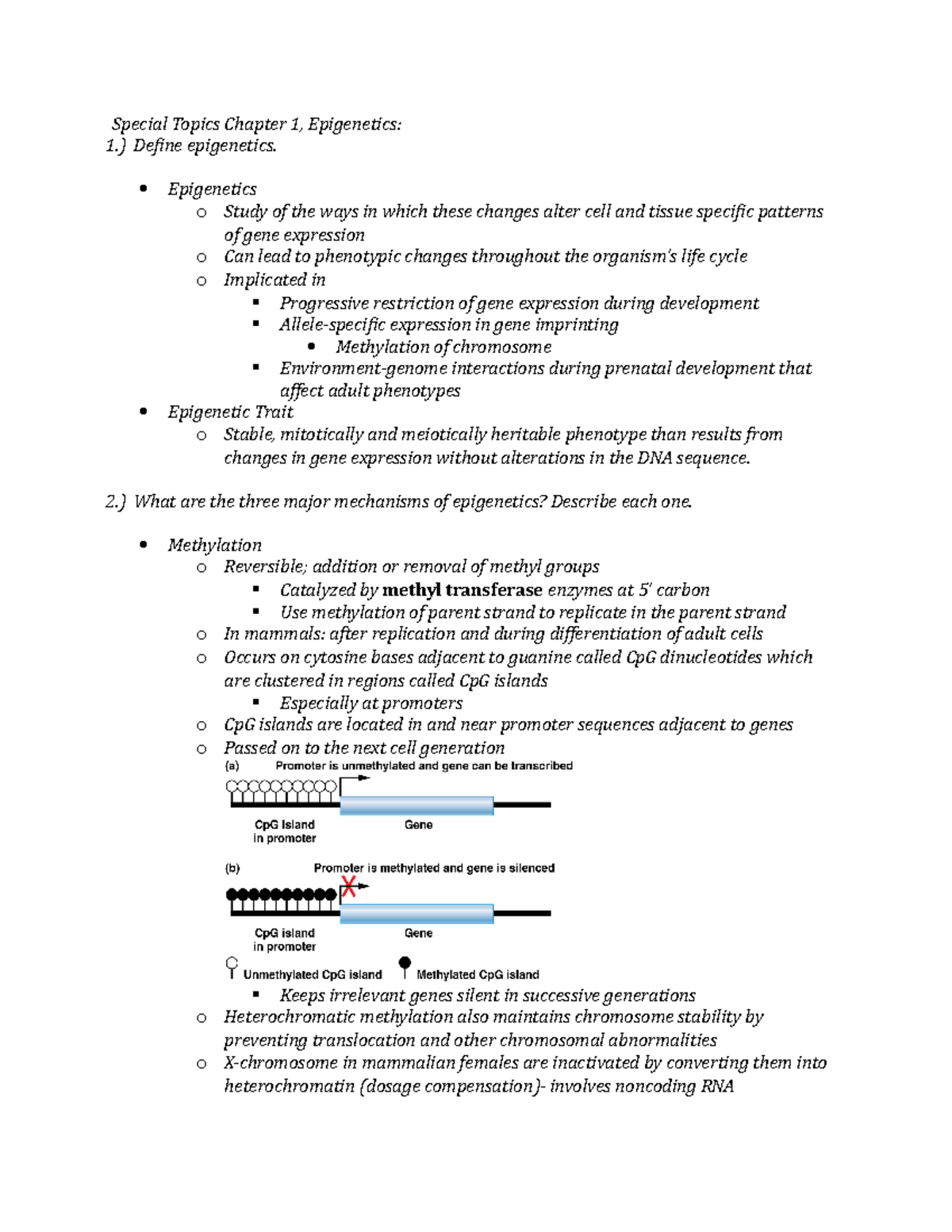 Objectives Pt 1- Exam 4 - Special Topics Chapter 1, Epigenetics: 1 ...