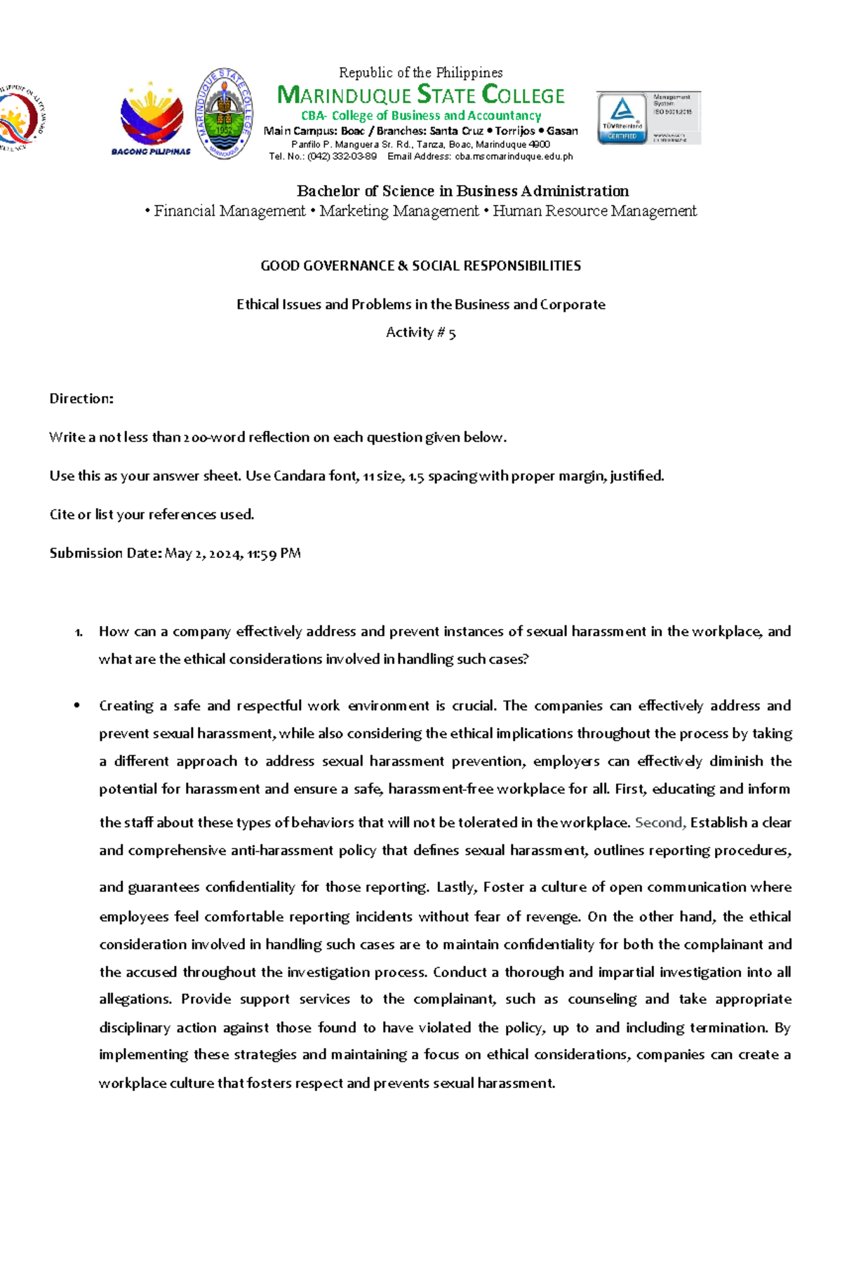 Activity 5 Ethical Issues and Problems in the Business and Corporate ...