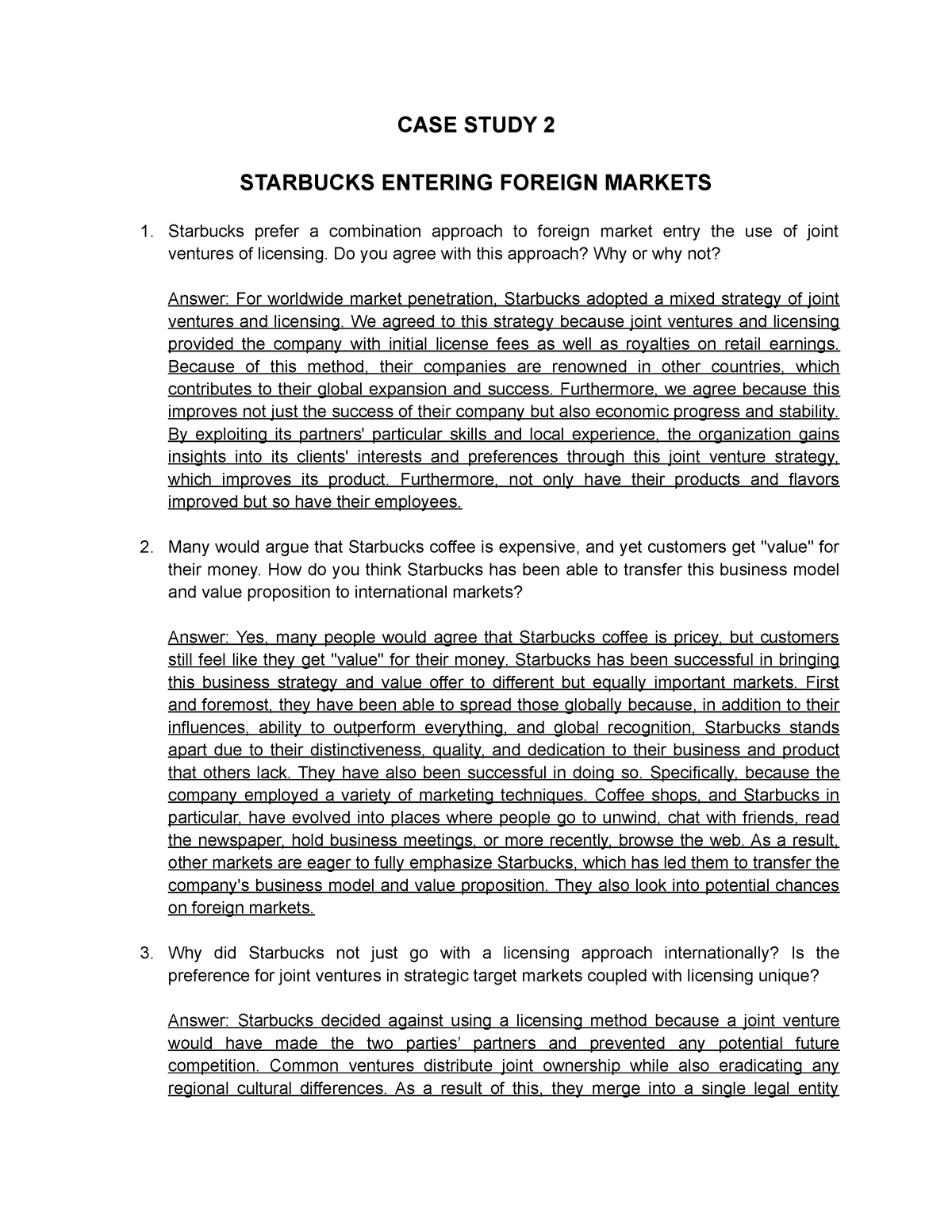 starbucks entering foreign markets case study