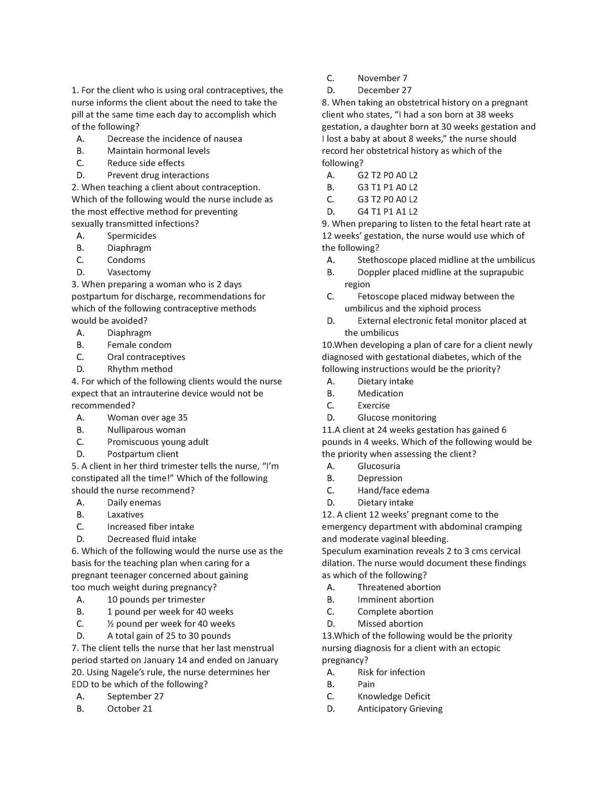 Maternal practice exam with answers and ratio - For the client who is ...