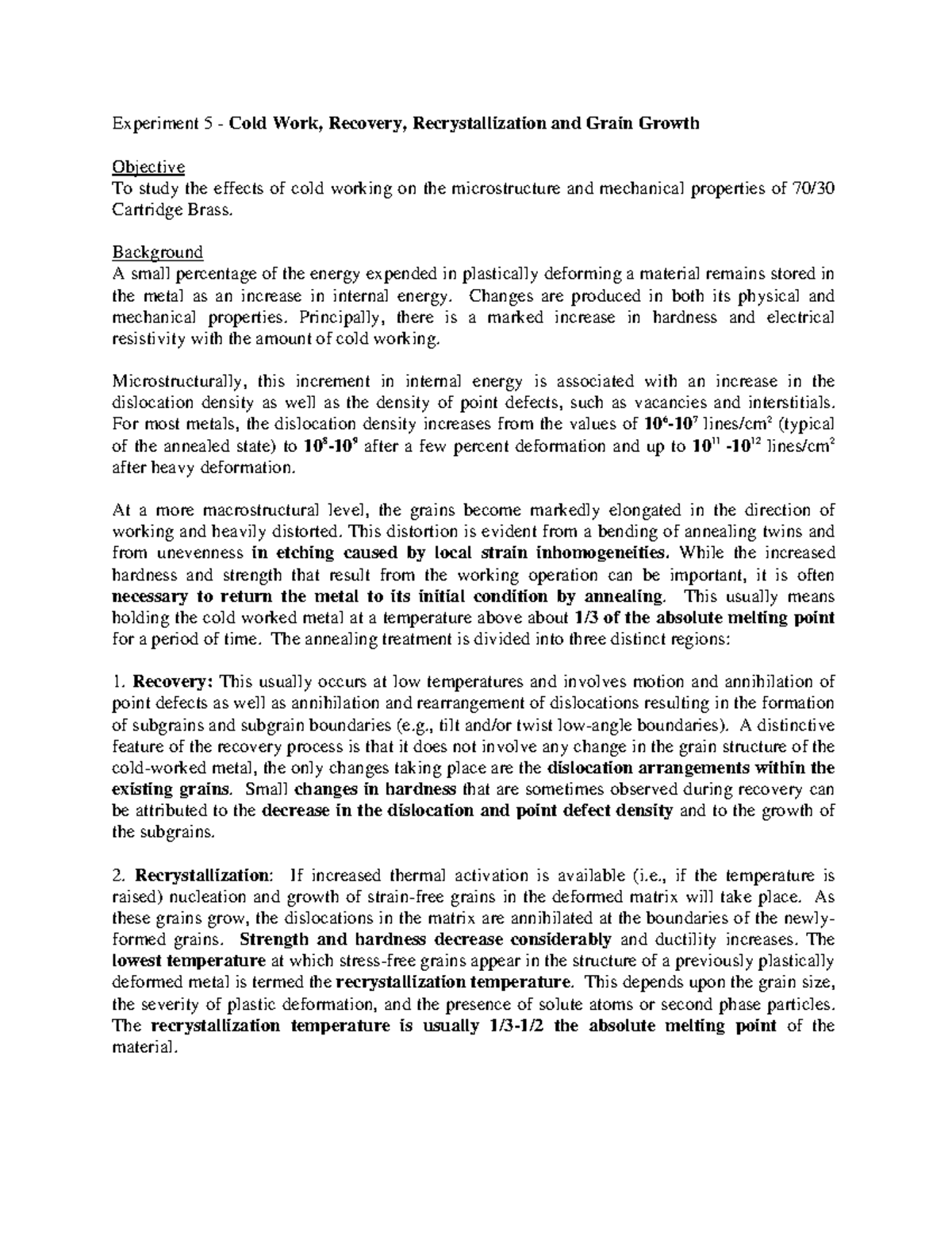 5Cold Working Brass Cold Work, Recovery, Recrystallization and Grain