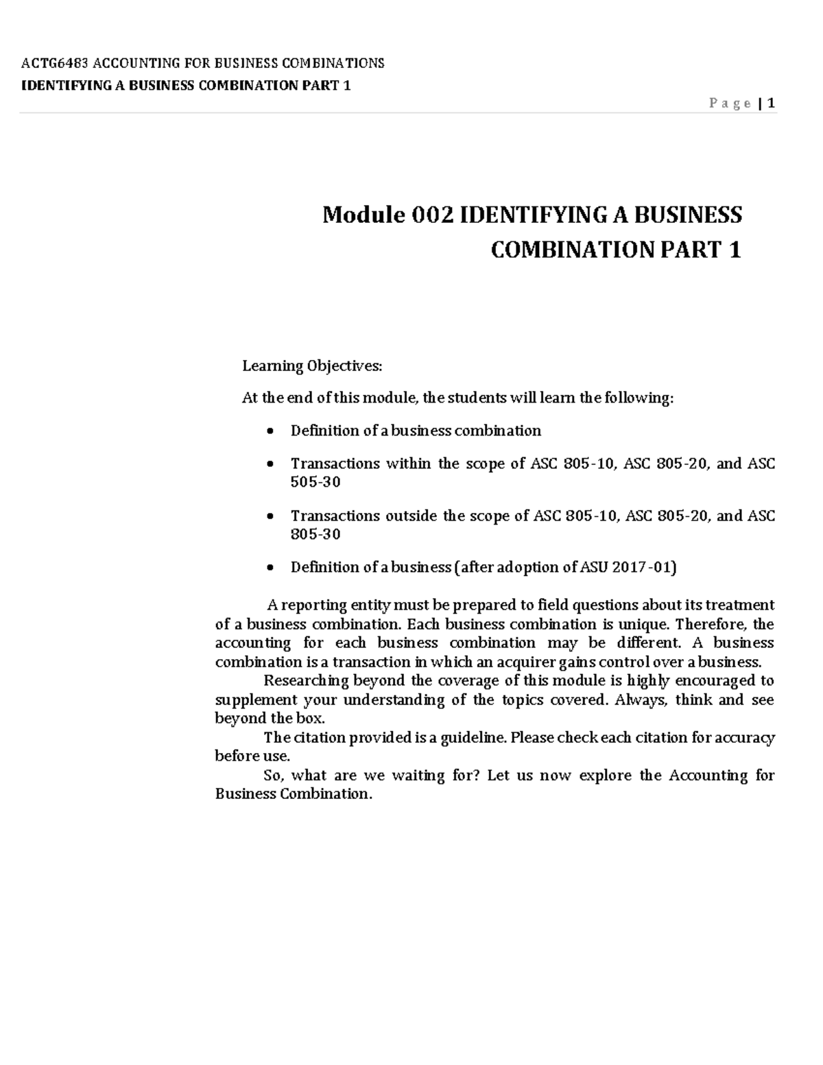 Module 2 Identifying A Business Combination part 1 IDENTIFYING A