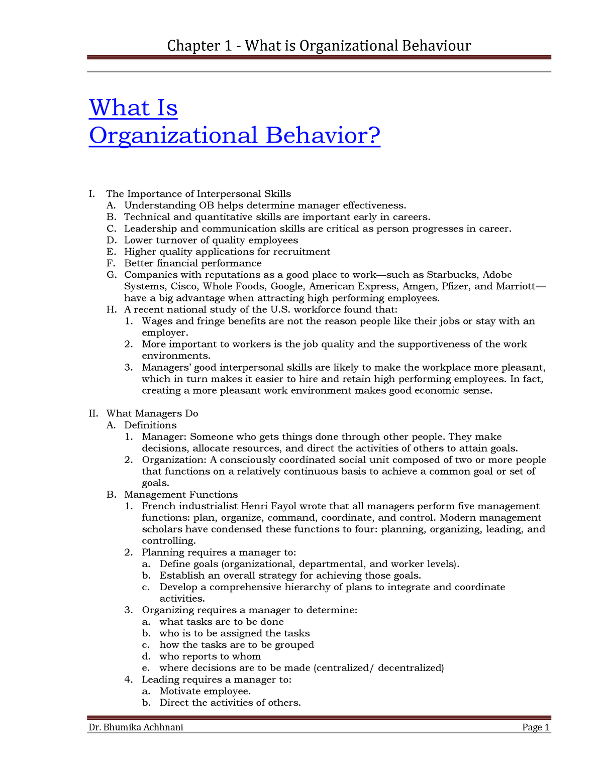 Chapter 1 - Introduction To Organisational Behaviour - Chapter 1 - What ...