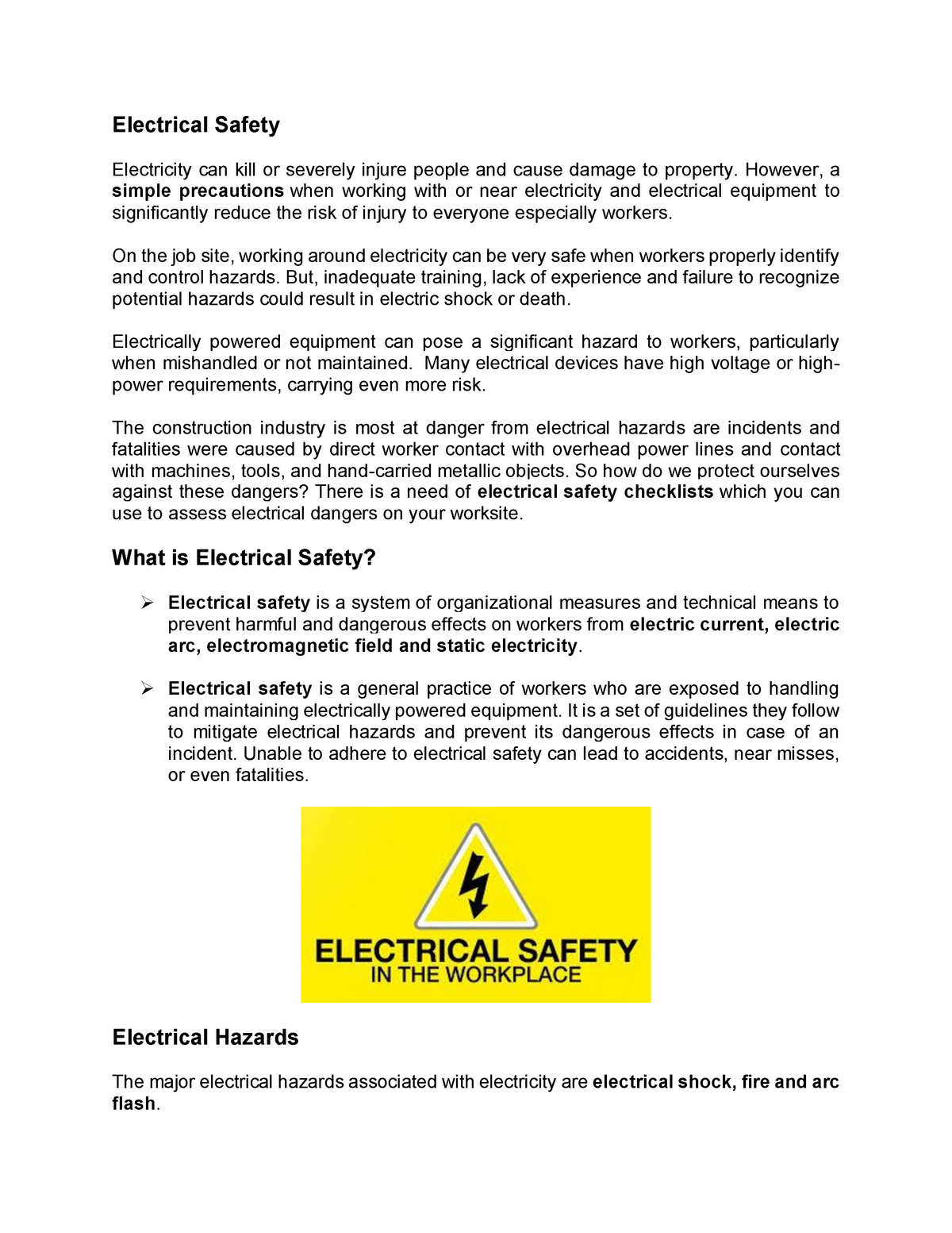 Causes of electrical accidents