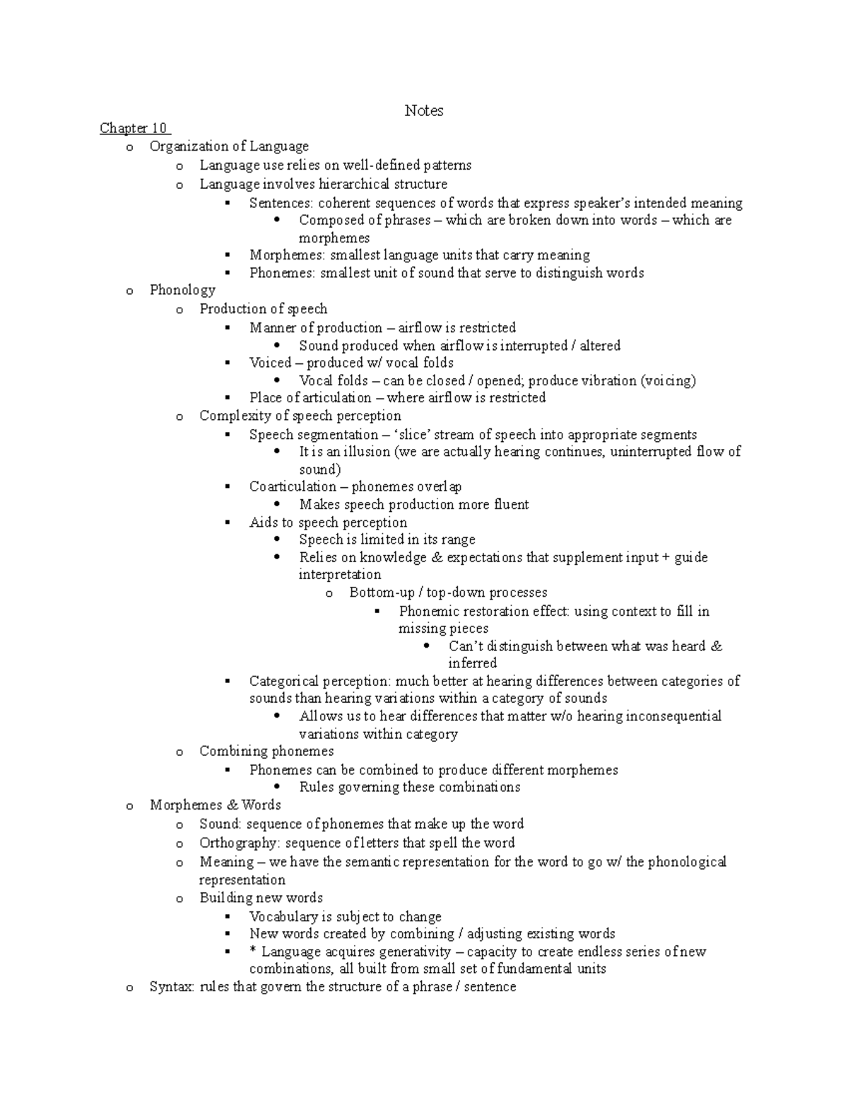 Unit 1 Notes - Notes Chapter 10 o Organization of Language o Language ...