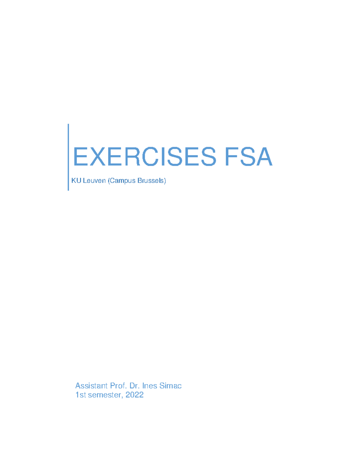 Exercises FSA part 1 20222023 EXERCISES FSA KU Leuven (Campus