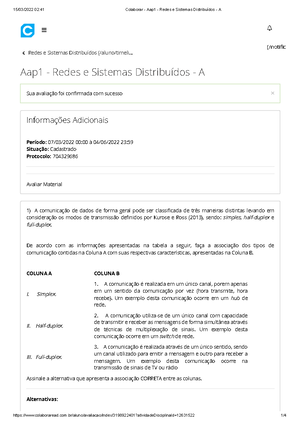 Colaborar - Av1 - Redes E Sistemas Distribuídos - A - Redes E Sistemas ...