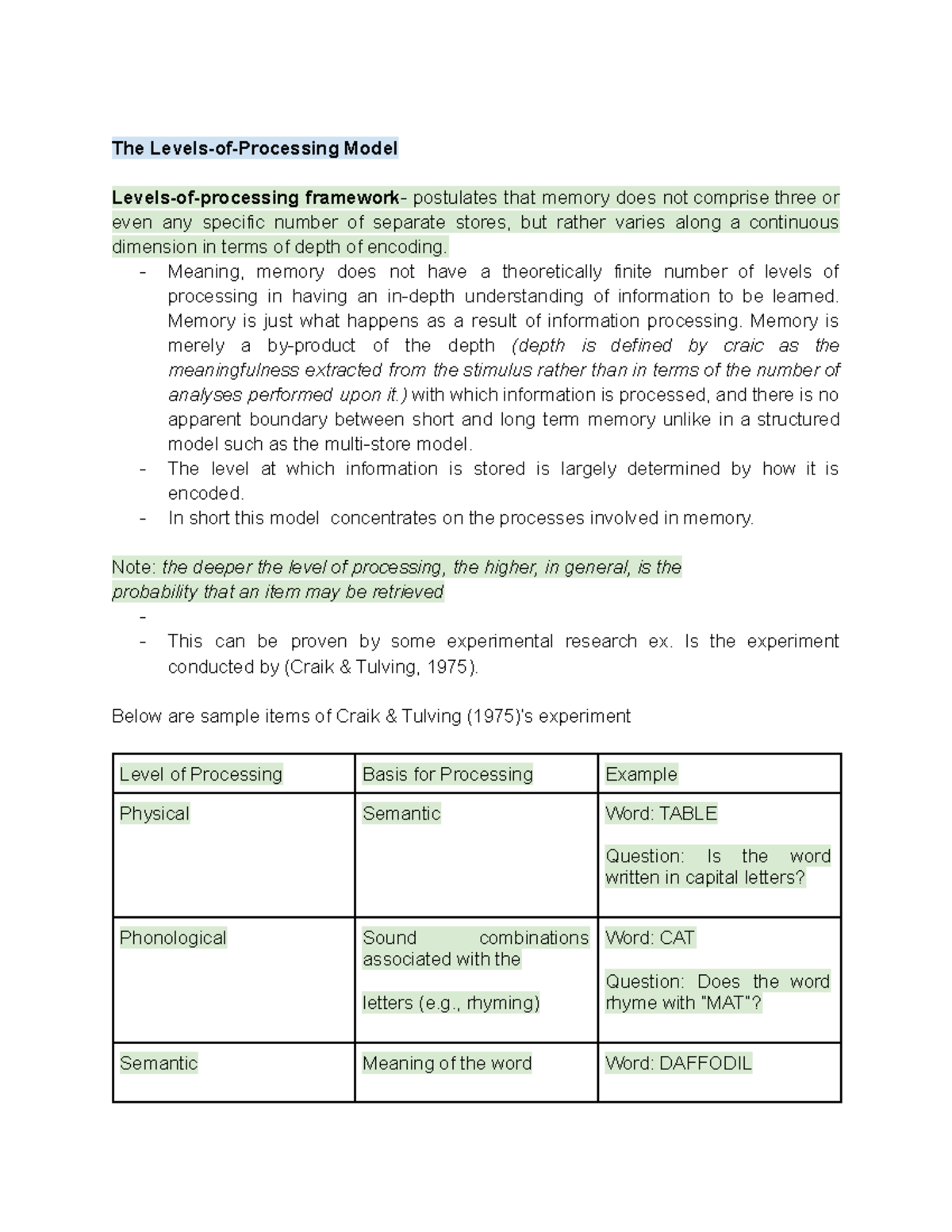 Level of human processing - The Levels-of-Processing Model Levels-of ...