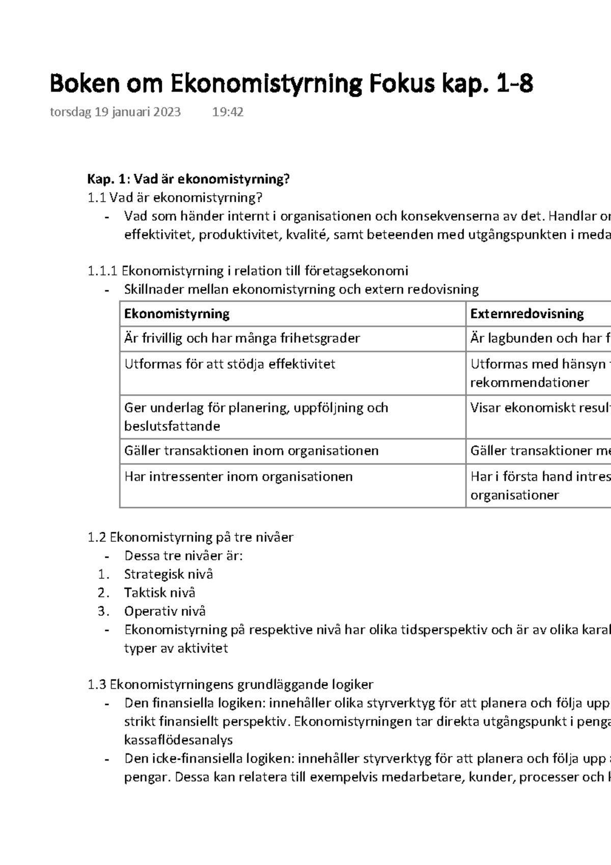 Boken Om Ekonomistyrning Fokus Kap. 1-8 - FE2424 - SU - Studocu