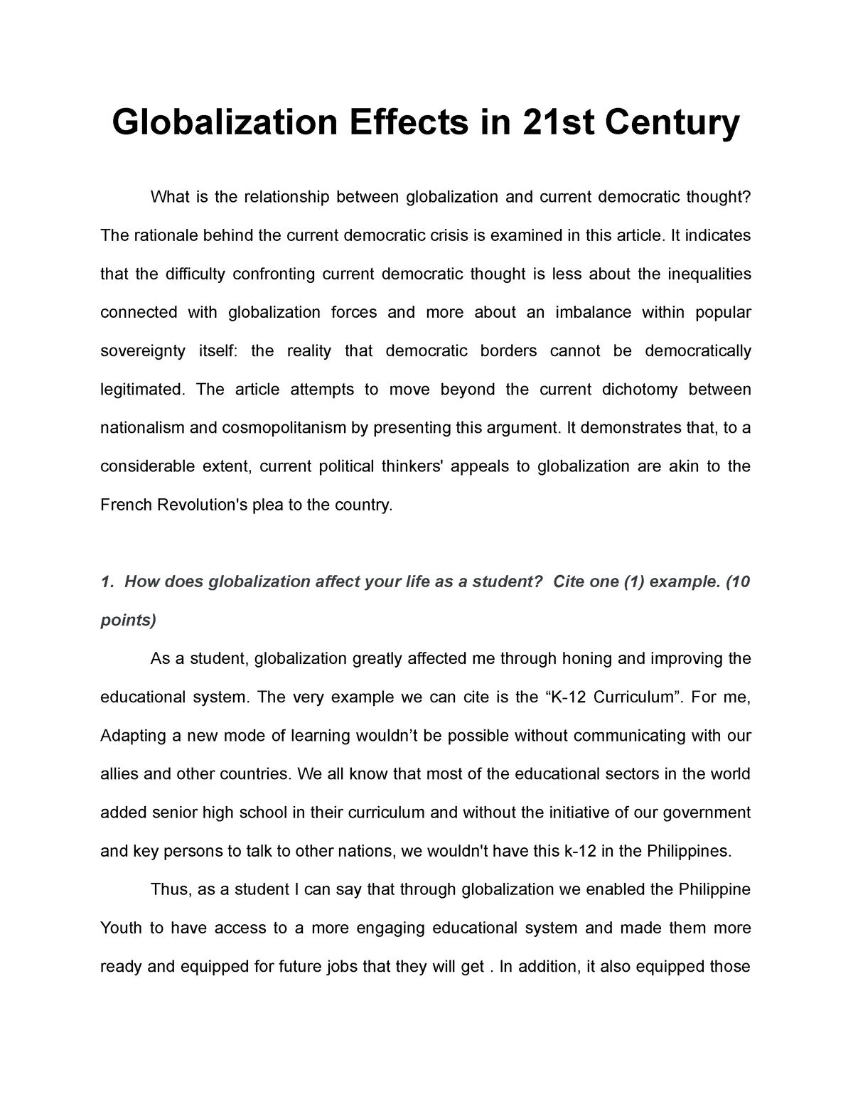 globalization in 21st century essays