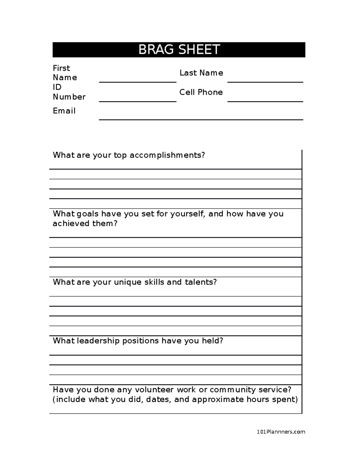 BragSheetTemplate brag sheet template BRAG SHEET First Name Last