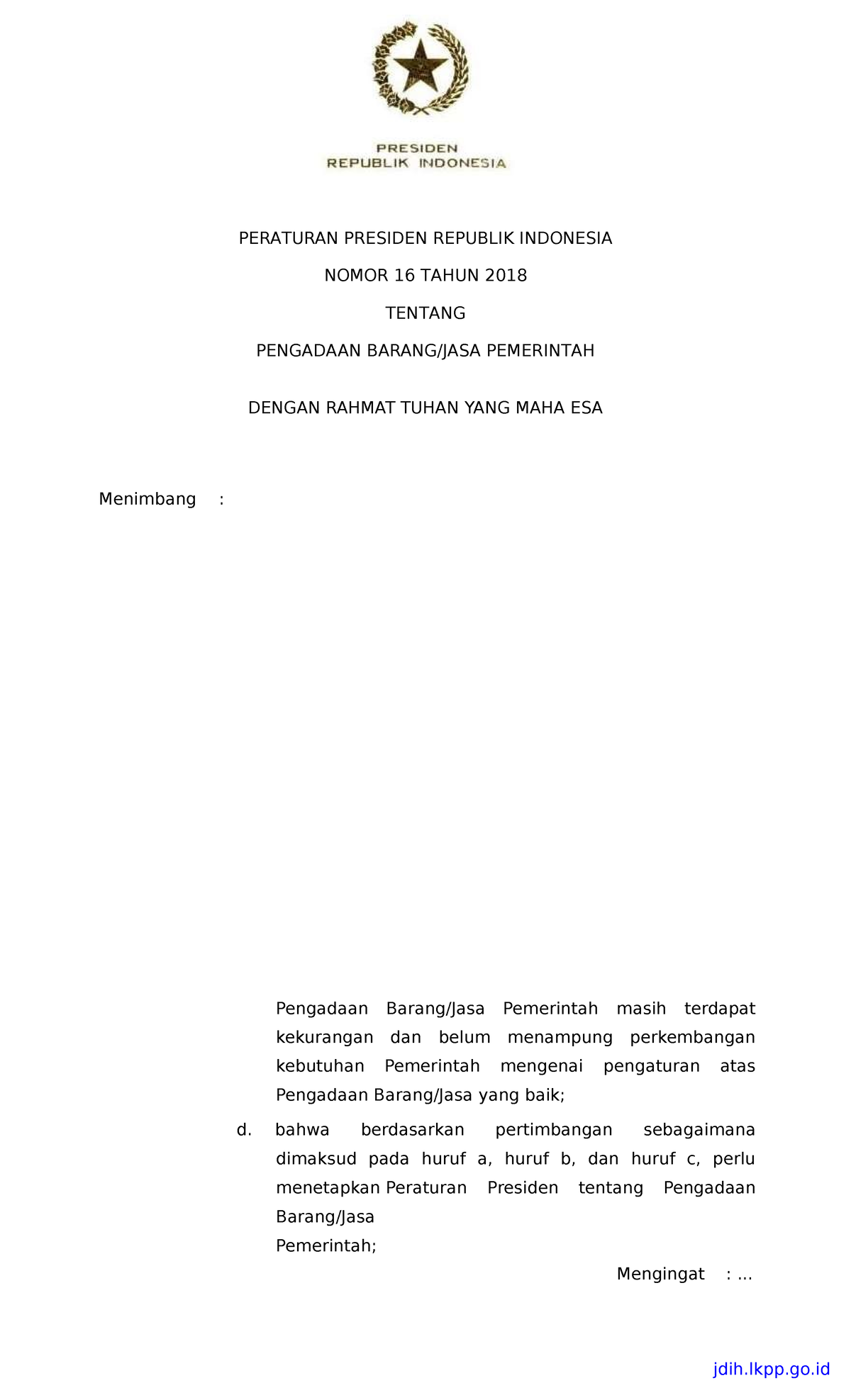 Peraturan Presiden Nomor 16 Tahun 2018 1001 1 3 - Jdih.lkpp.go ...