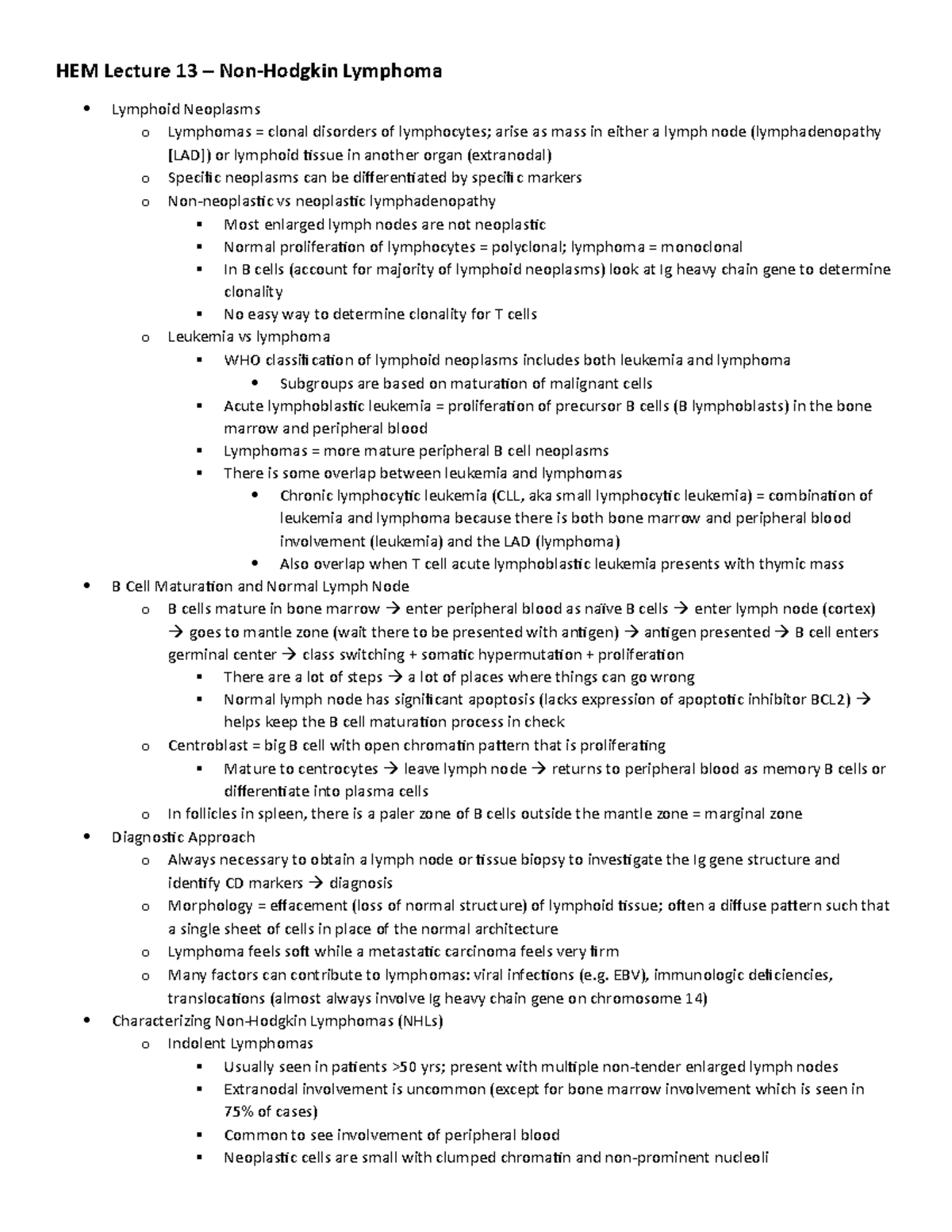 HEM 13 - Non-Hodgkin Lymphoma - HEM Lecture 13 – Non-Hodgkin Lymphoma ...