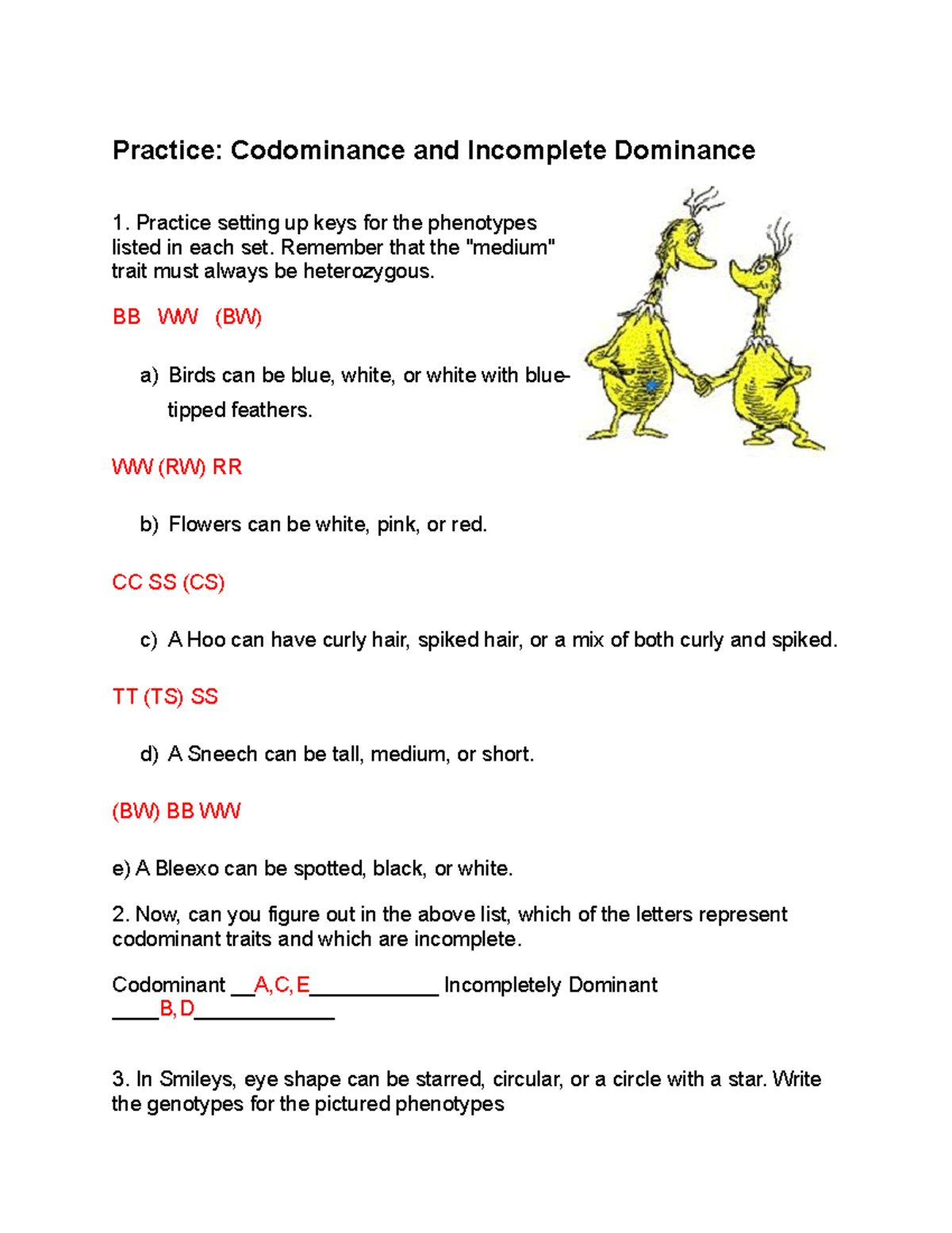  Codominance And incomplete dominance practice Practice Codominance And Incomplete Dominance 