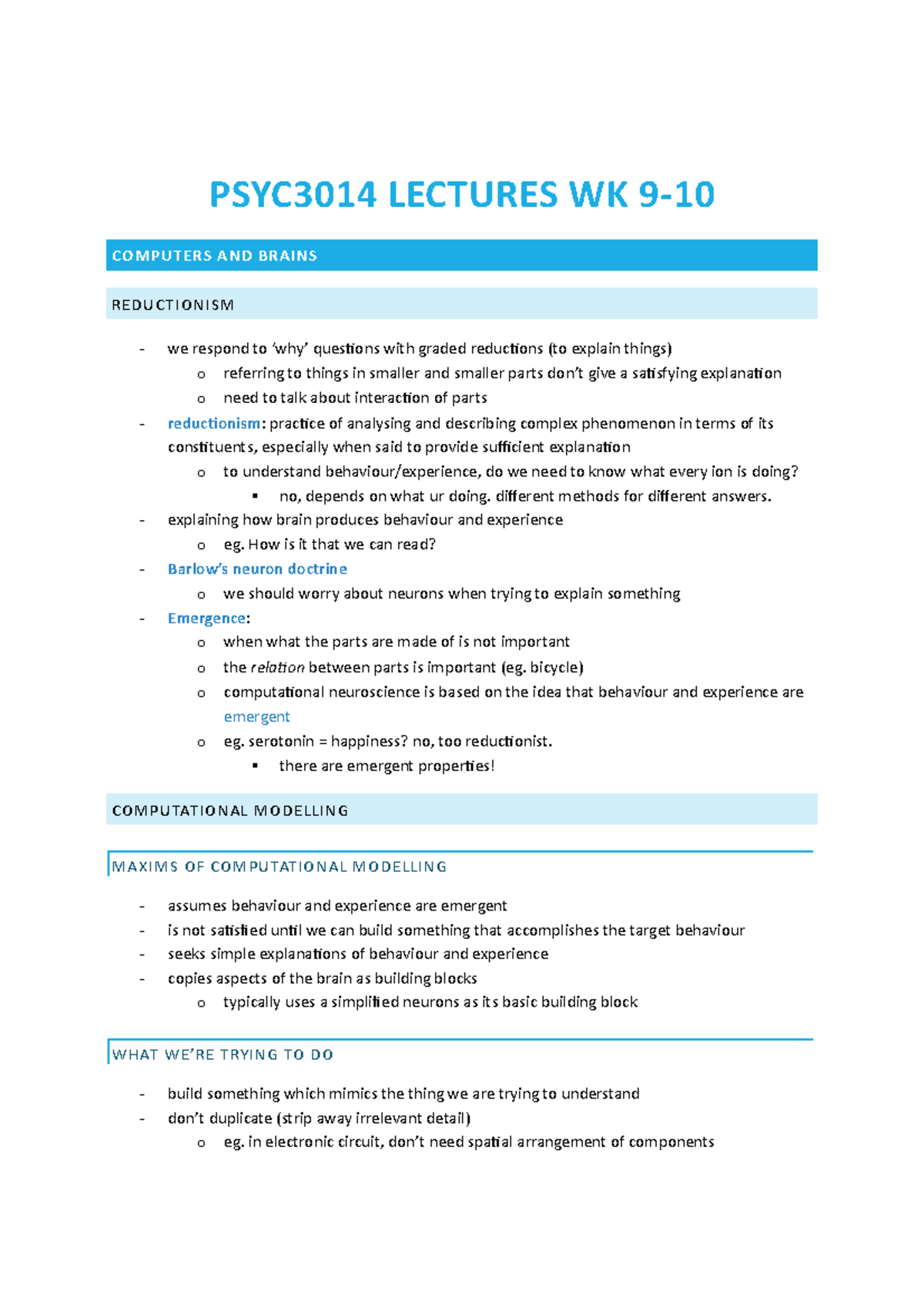 HIGH QUALITY PSYC3014 WEEK 9-10 Lecture Notes - PSYC3014 LECTURES WK 9 ...