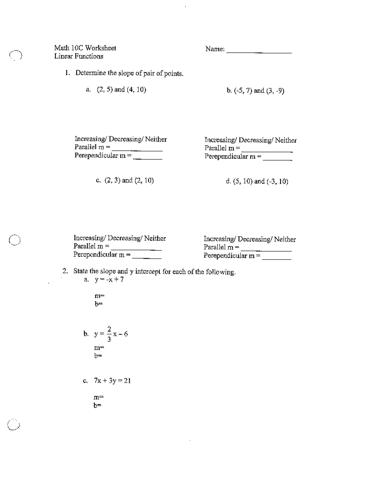 Linear function review - MATH 114 - Studocu